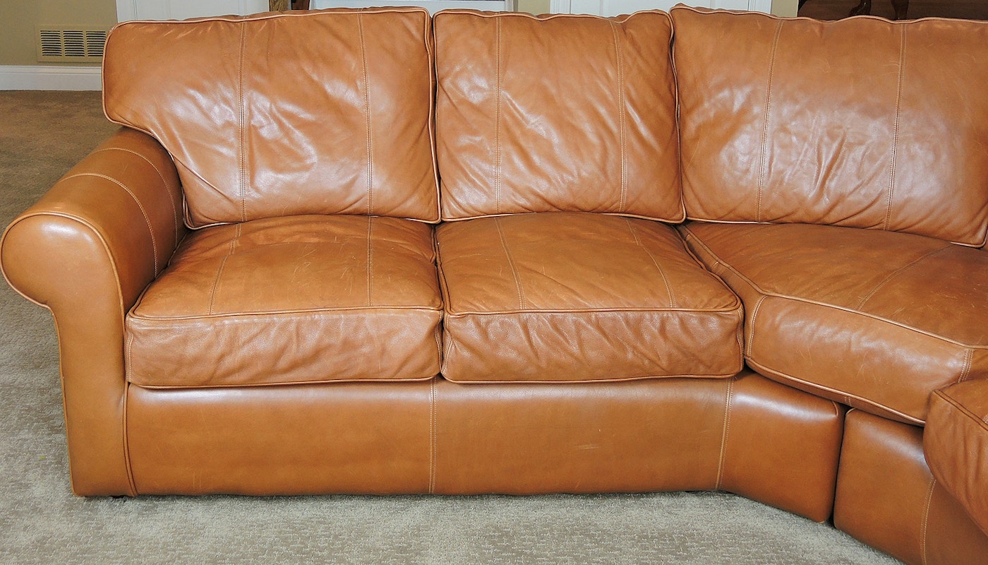 arhaus brown leather sofa