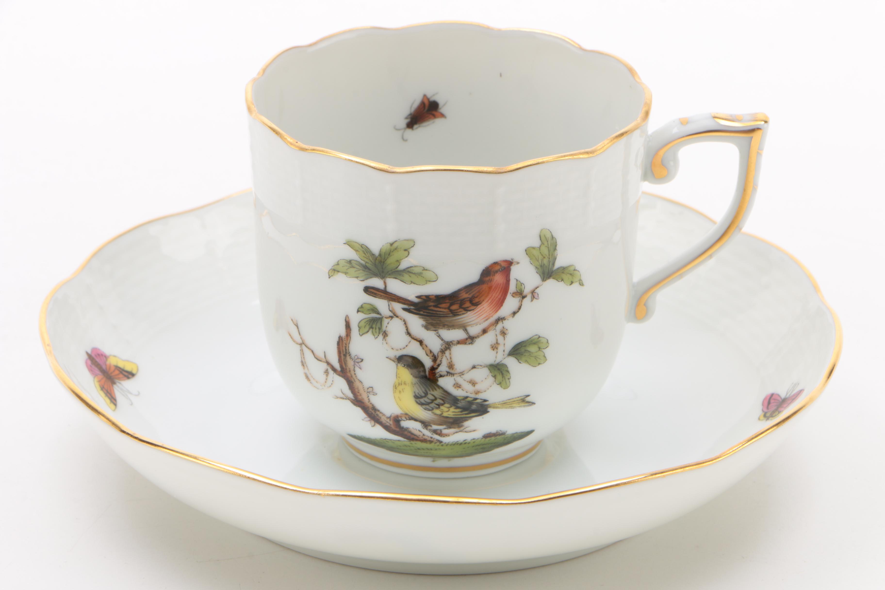 Herend Hand Painted "Rothschild Bird" Porcelain Tea Set EBTH