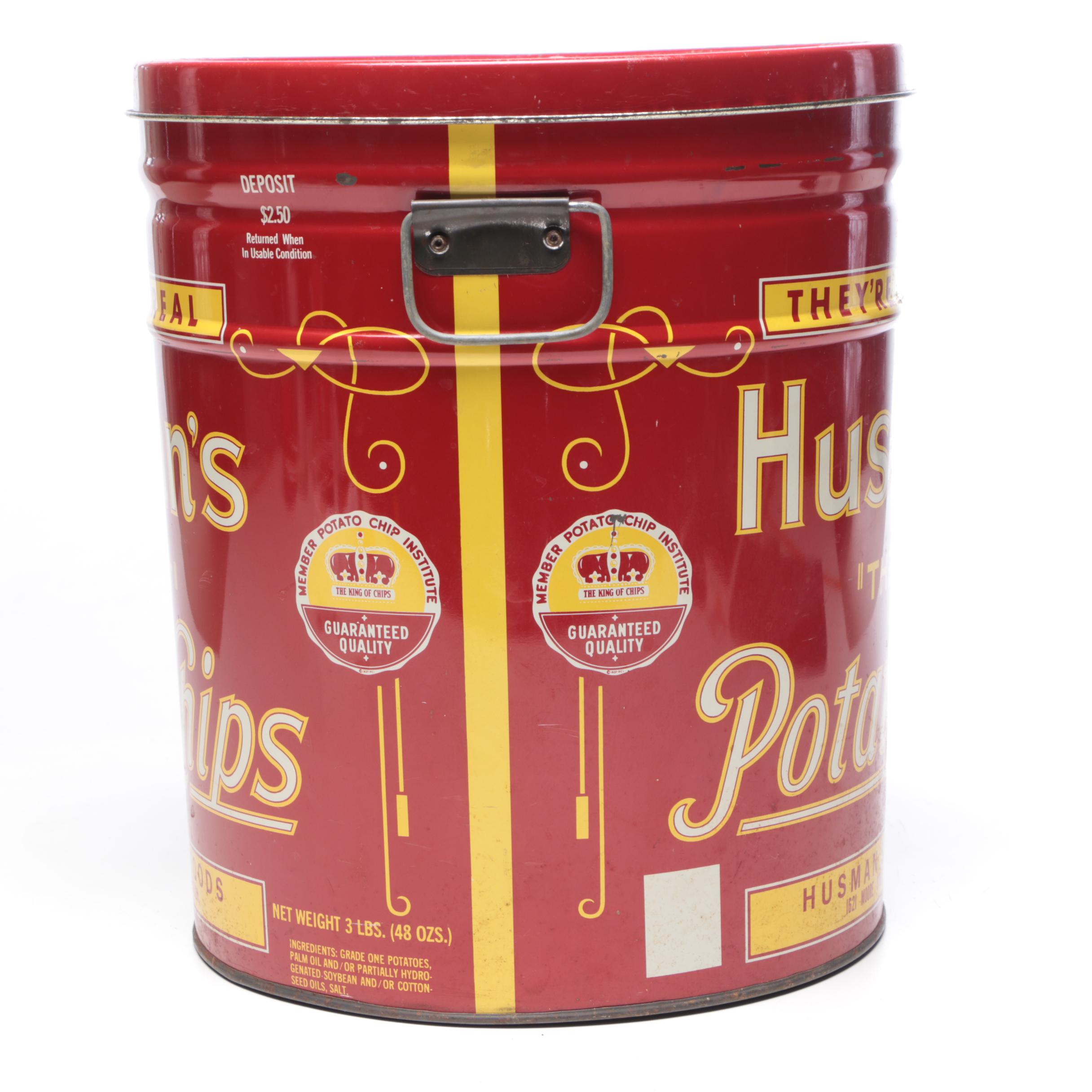 Vintage and Contemporary Husman's Potato Chips Lidded Tin Canisters EBTH