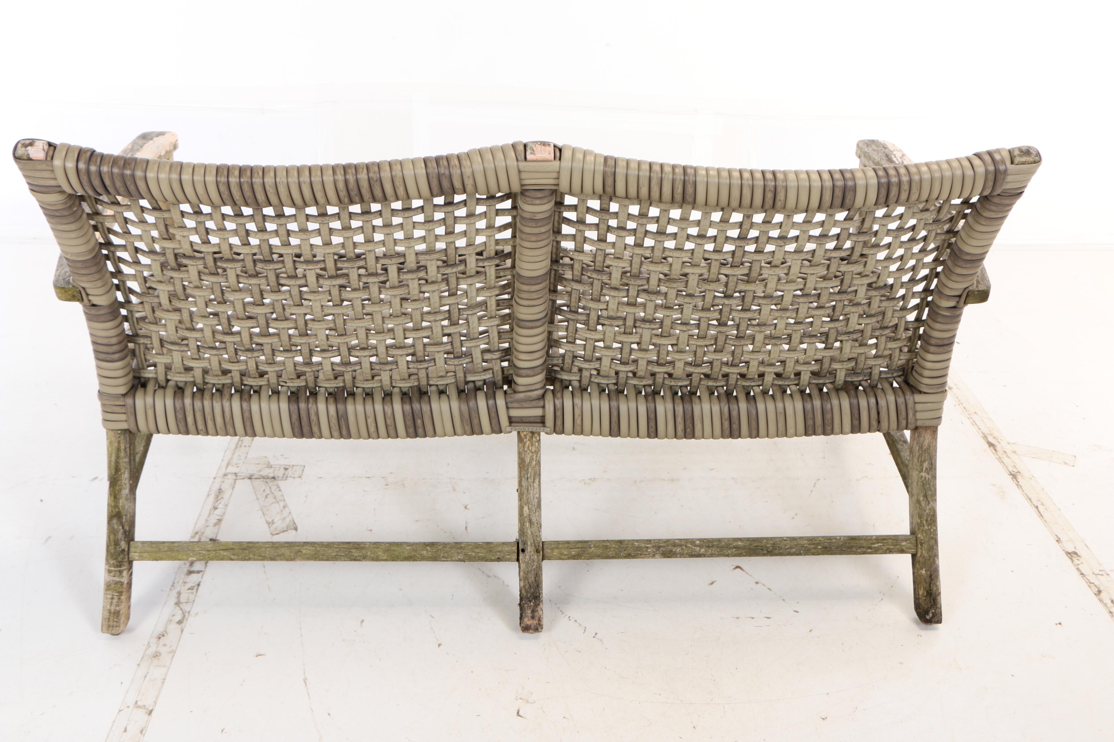 Frontgate, Teak and Resin Wicker "Isola" Patio Loveseat EBTH