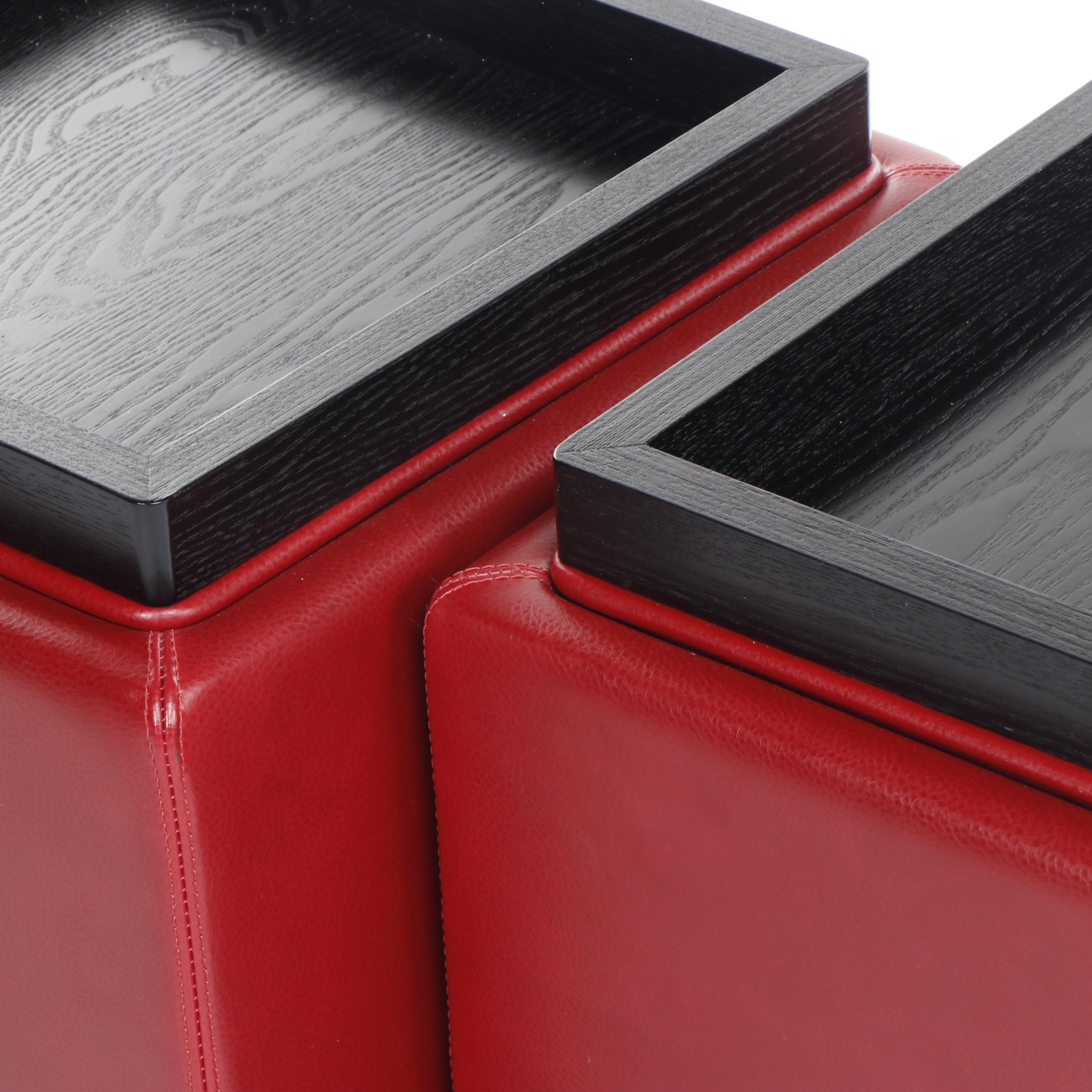 Pair of Crate & Barrel Red Leather Storage Ottomans EBTH