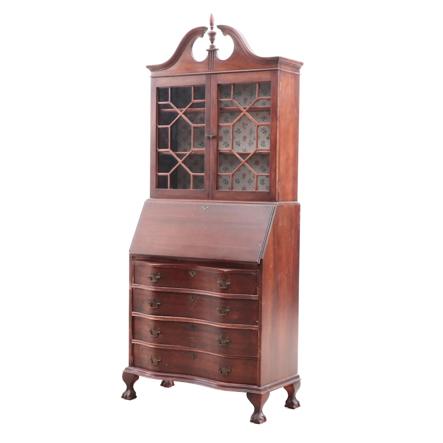Federal Style Cherry Bookcase Serpentine Front Secretary By Ebert