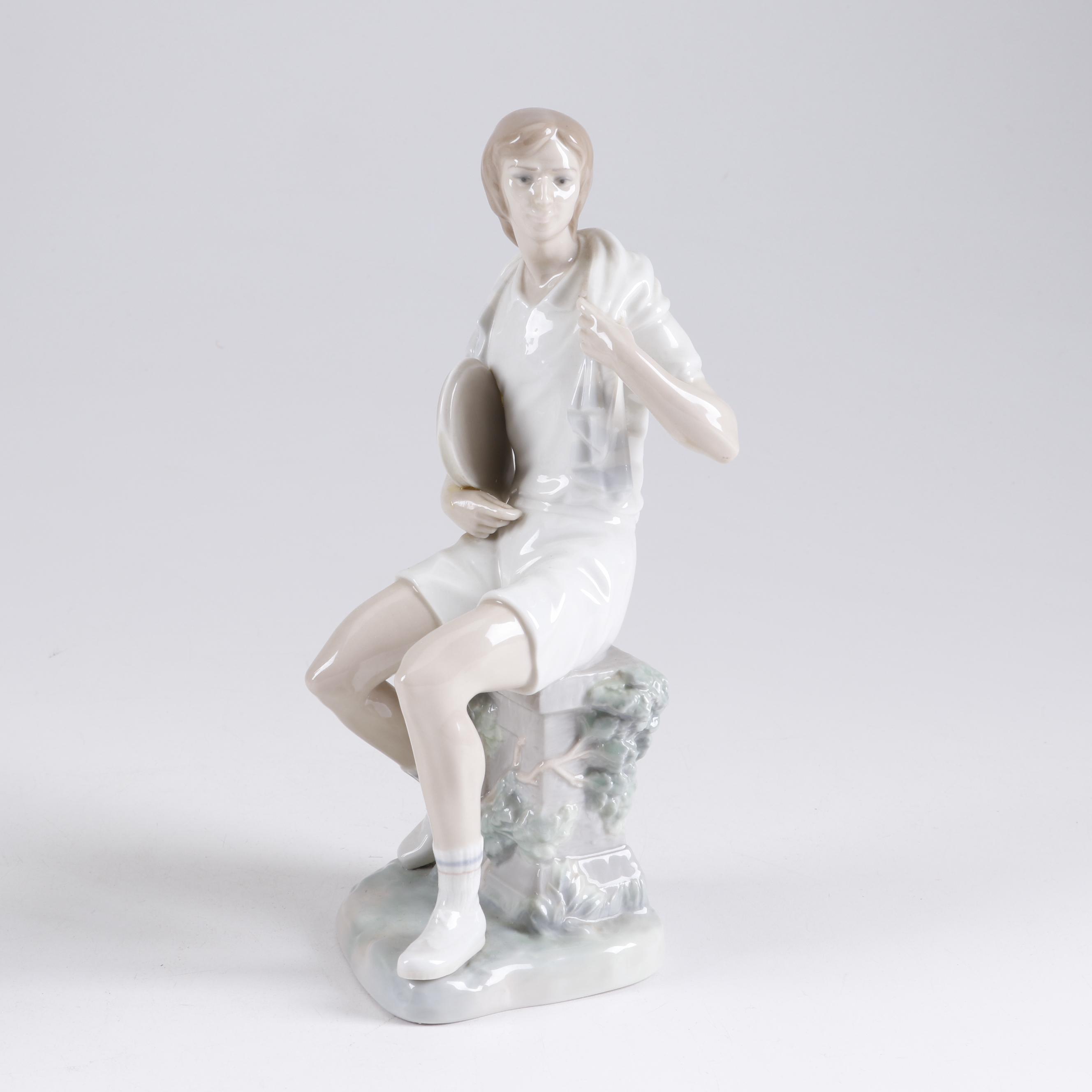 Lladro Porcelain and Bisque "Boy Tennis Player" Figurines EBTH