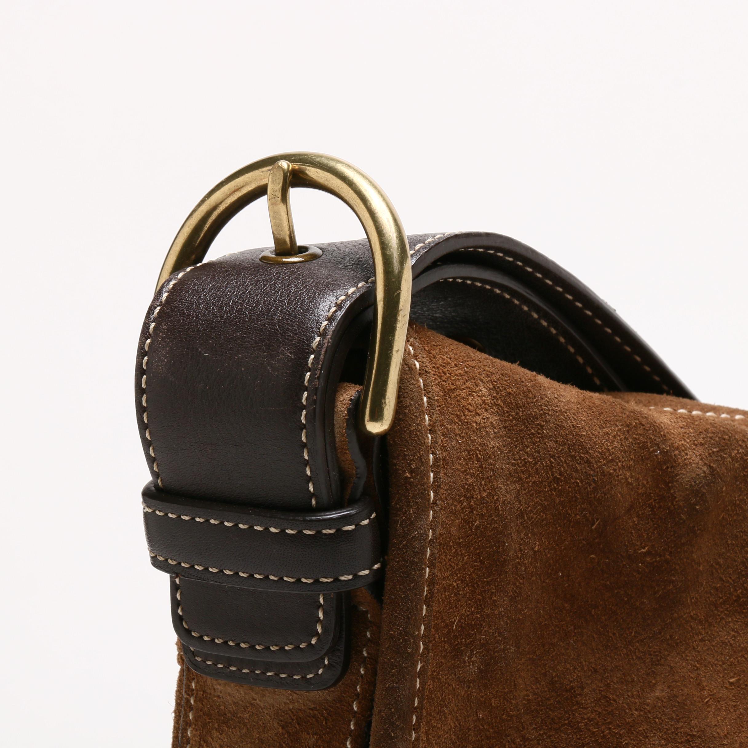 Coach Brown Suede Flap Front Hobo Bag with Leather Strap EBTH