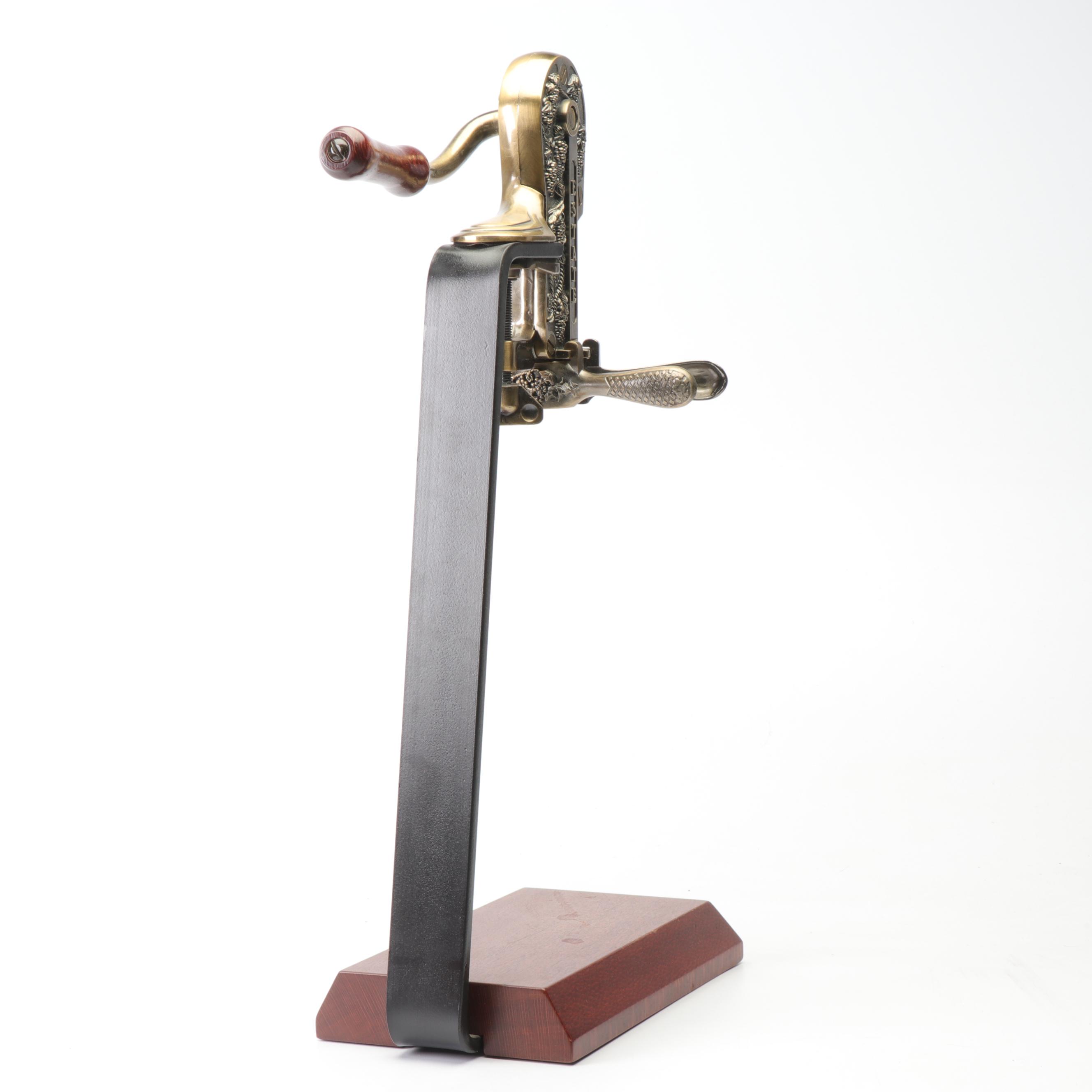 Estate Brass Wine Opener Corkscrew with Cast Iron and Wooden Stand EBTH