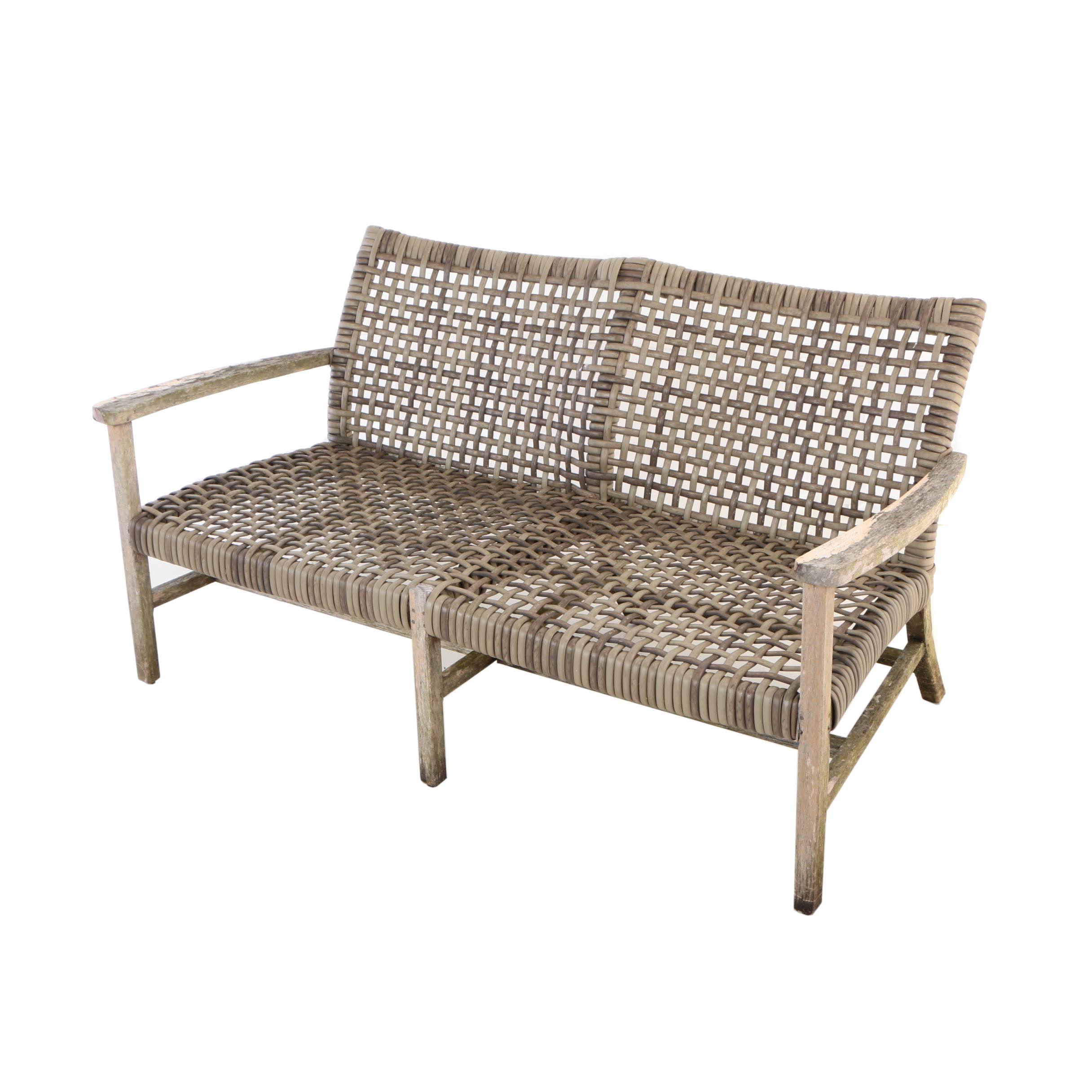 Frontgate, Teak and Resin Wicker "Isola" Patio Loveseat EBTH