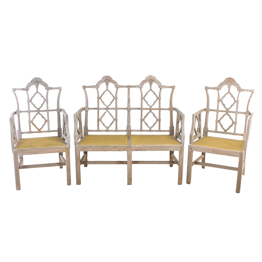 Furniture Classics Limited Teak And Caned Three Piece Patio