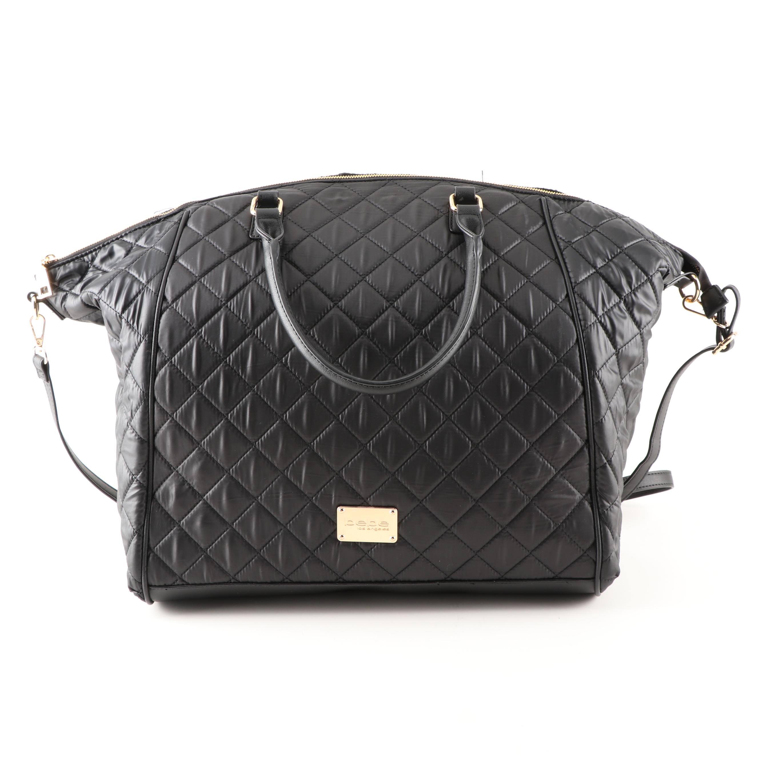 Bebe Los Angeles Quilted Black Nylon Weekender Bag Ebth