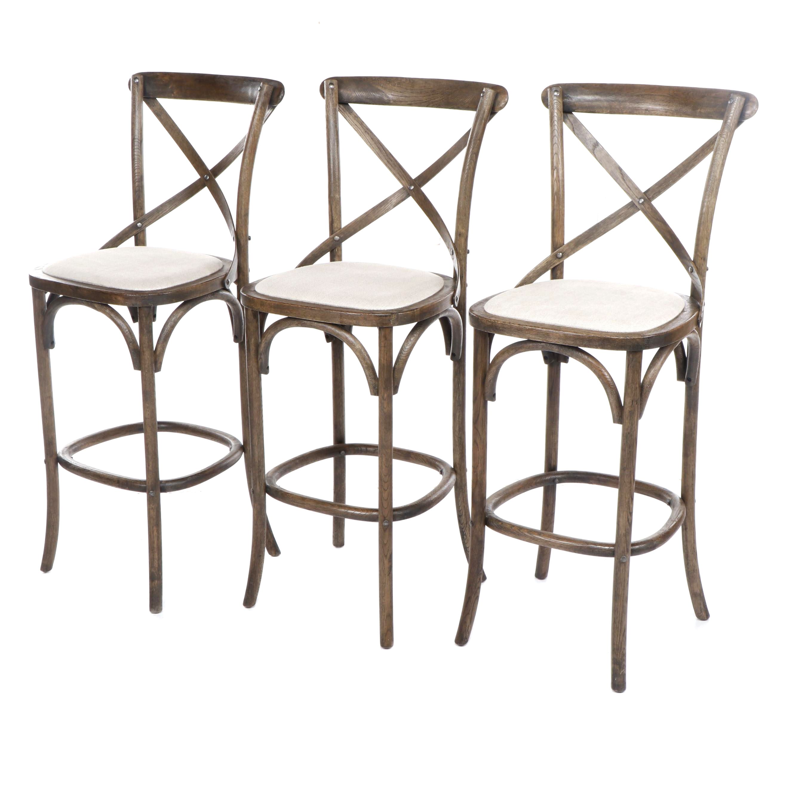 Trio of Restoration Hardware "Madeleine" Armless Stools in Burnt Oak EBTH