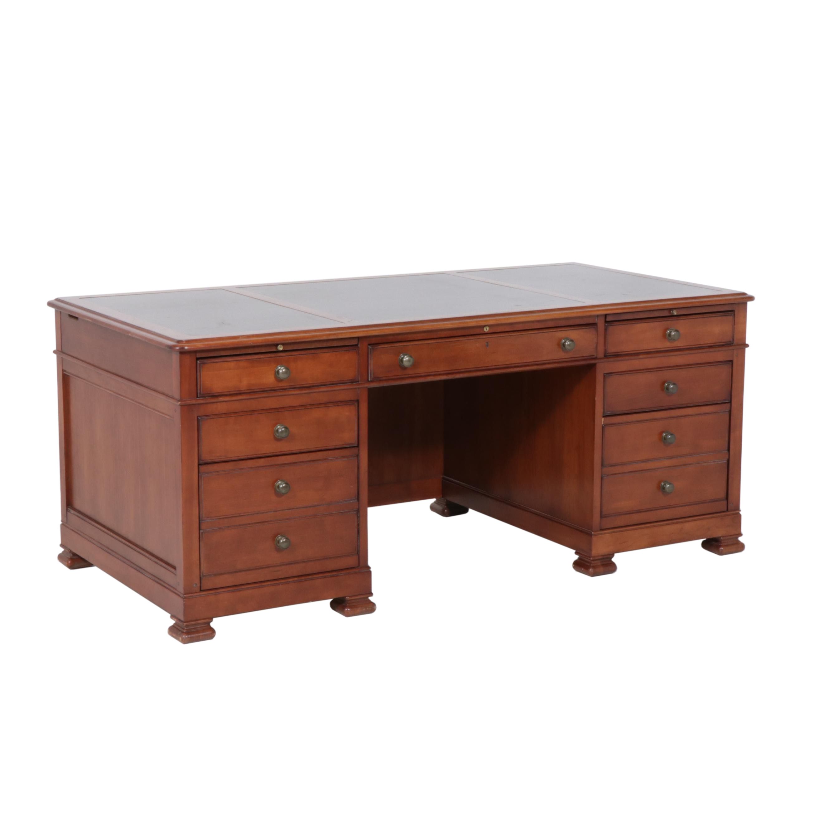Contemporary Faux Leather Covered Executive Desk With Drawer Unit
