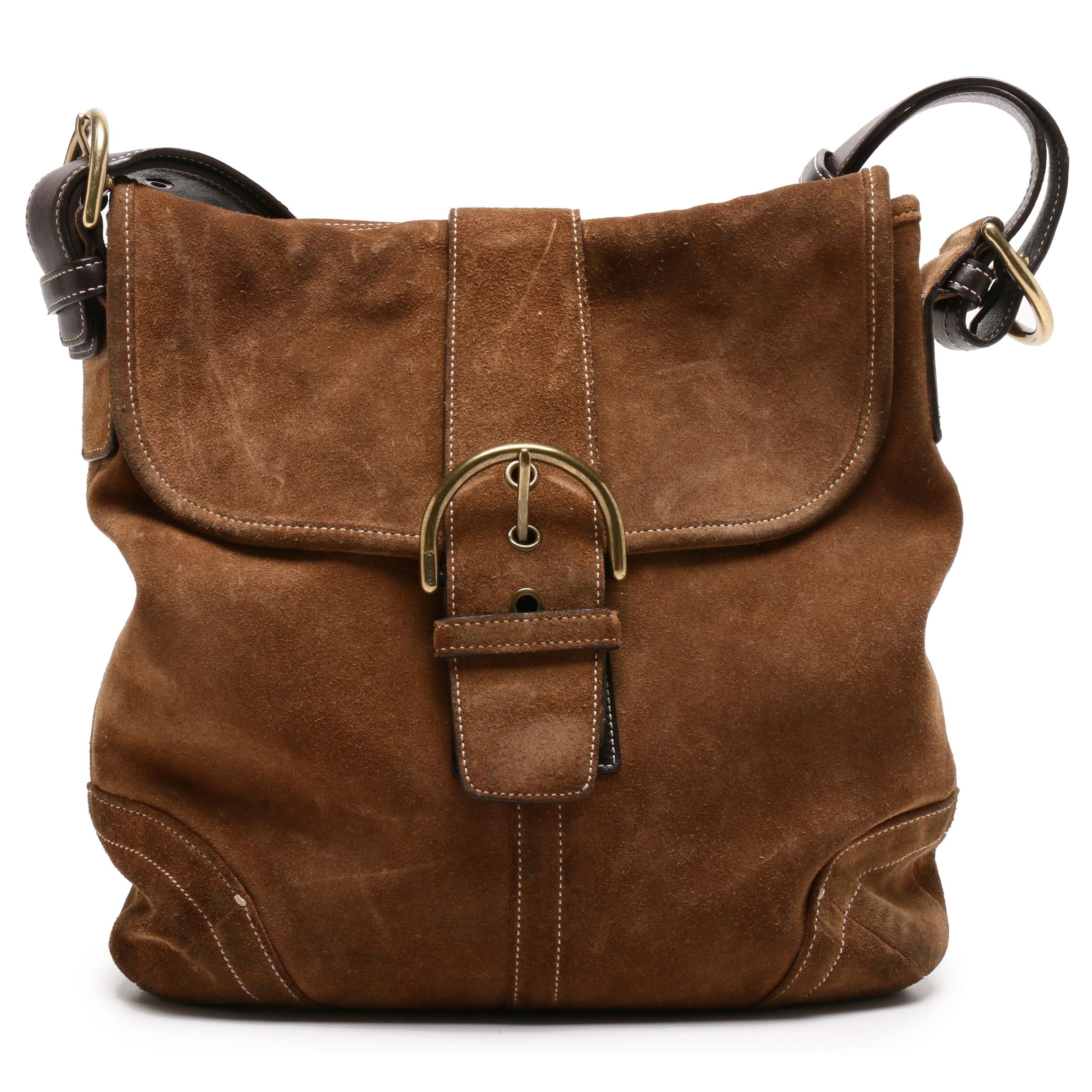Coach Brown Suede Flap Front Hobo Bag with Leather Strap EBTH