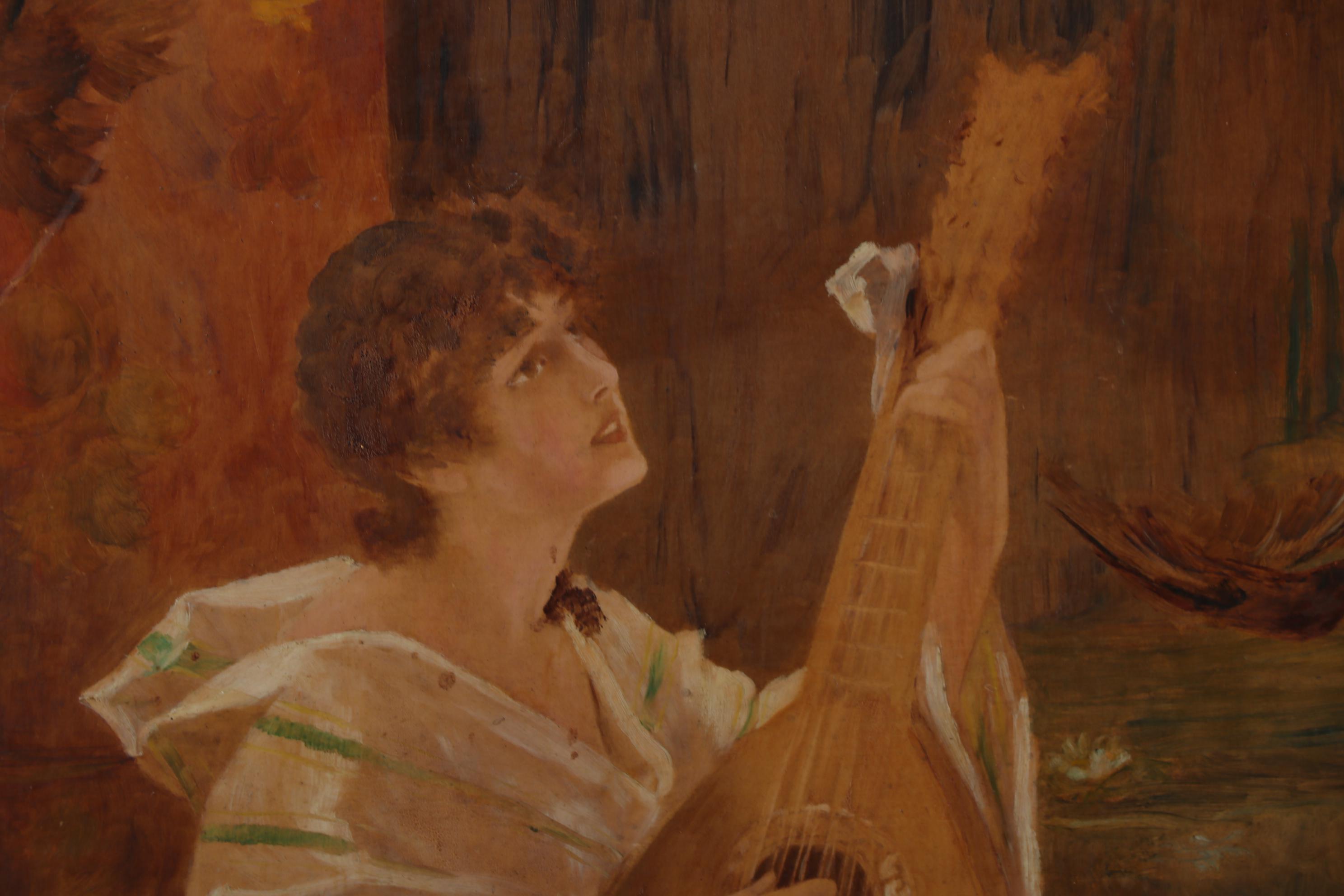 Conrad Kiesel Oil Painting of Lute Player, Circa 1897 EBTH