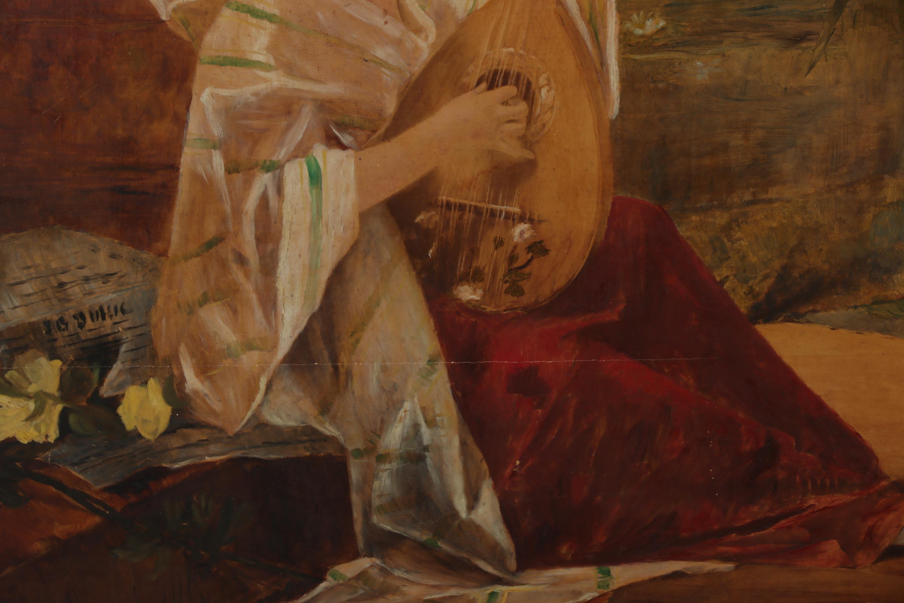 Conrad Kiesel Oil Painting of Lute Player, Circa 1897 EBTH