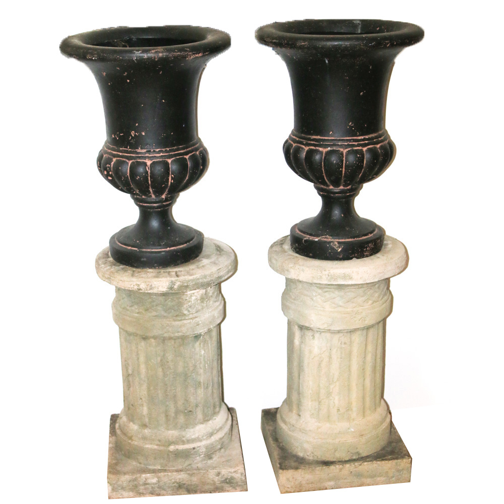 Wooden Bird Feeder With Composite Urns And Pedestals Ebth