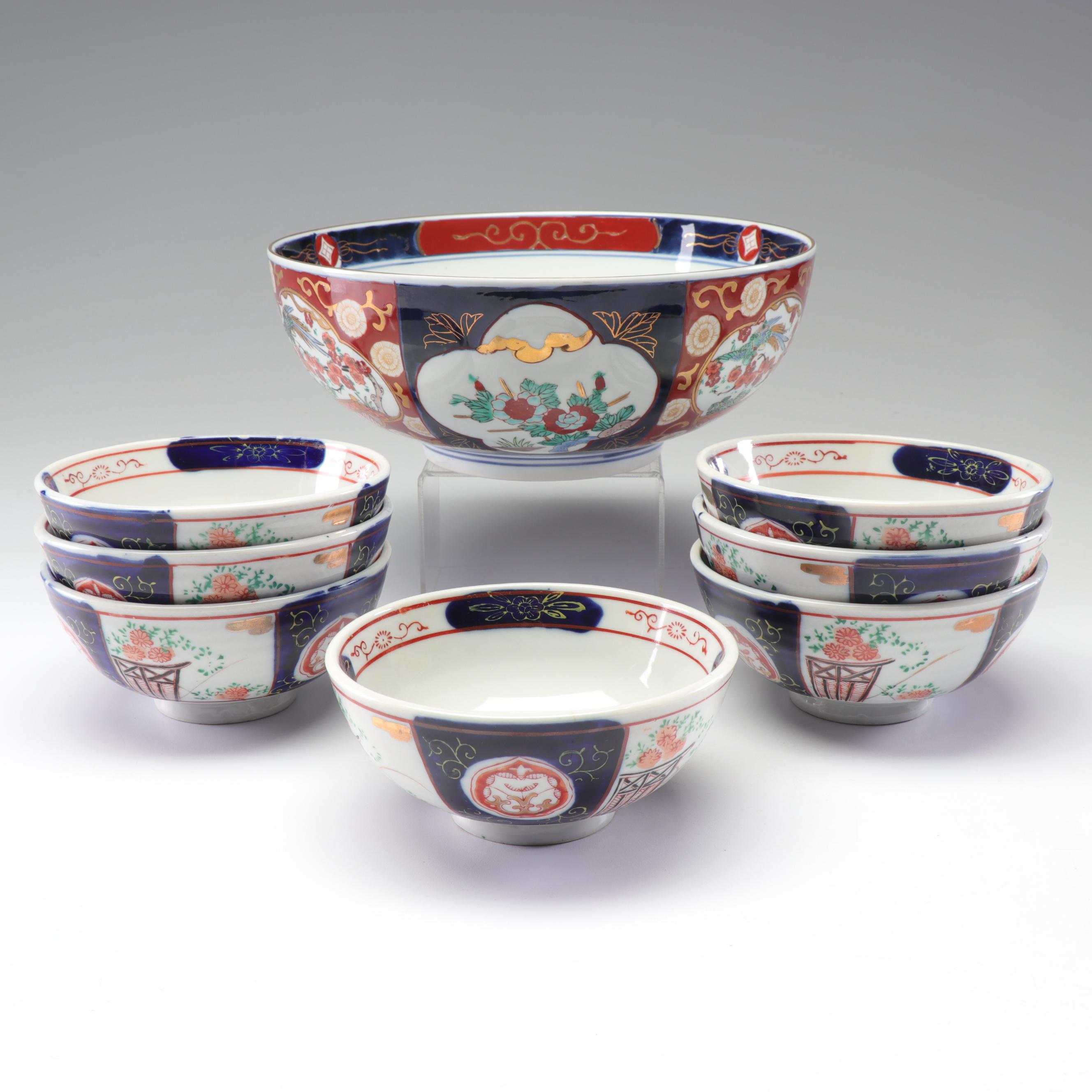 Japanese Ceramic Bowls Featuring Gold Imari HandPainted Serving Bowl