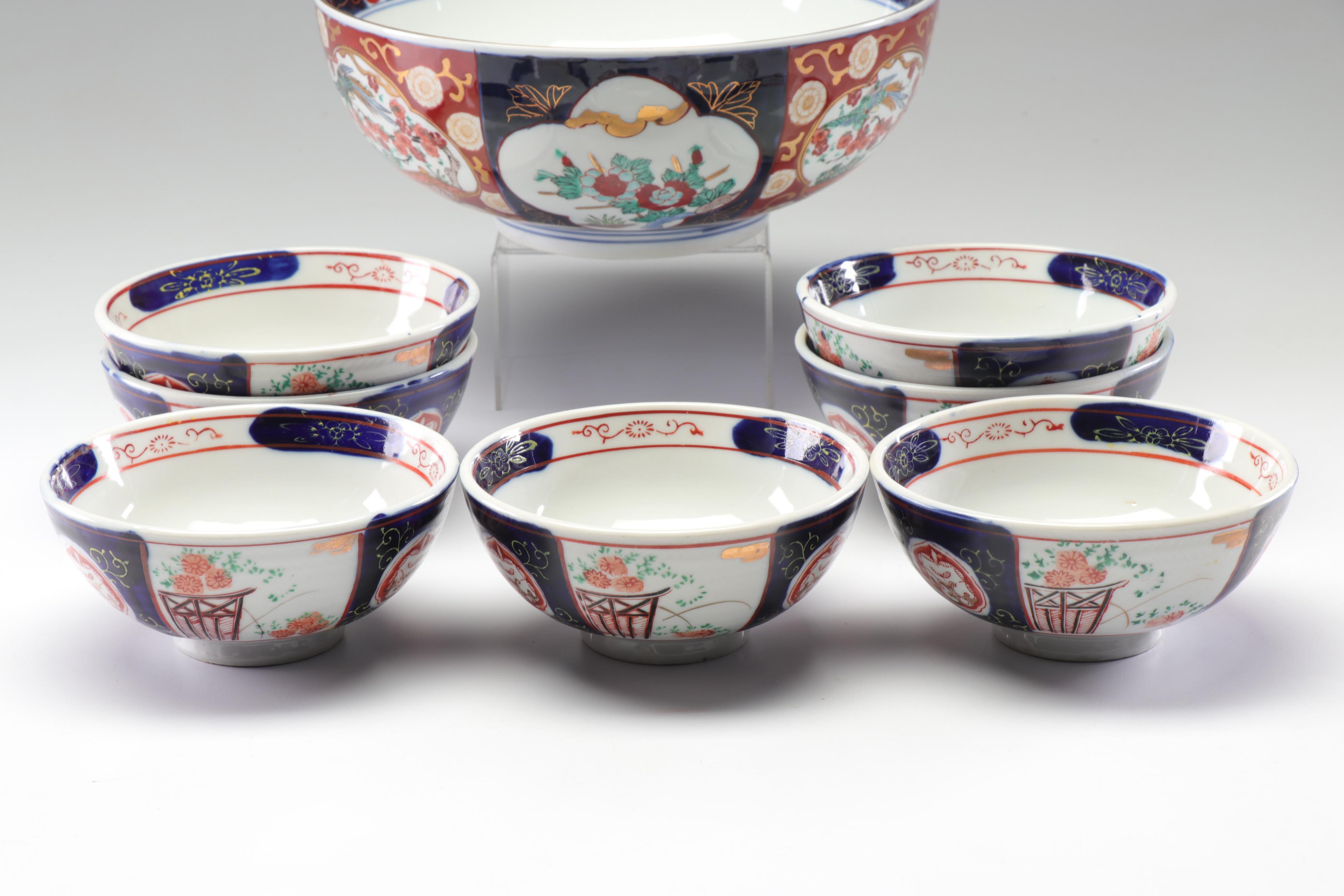 Japanese Ceramic Bowls Featuring Gold Imari HandPainted Serving Bowl