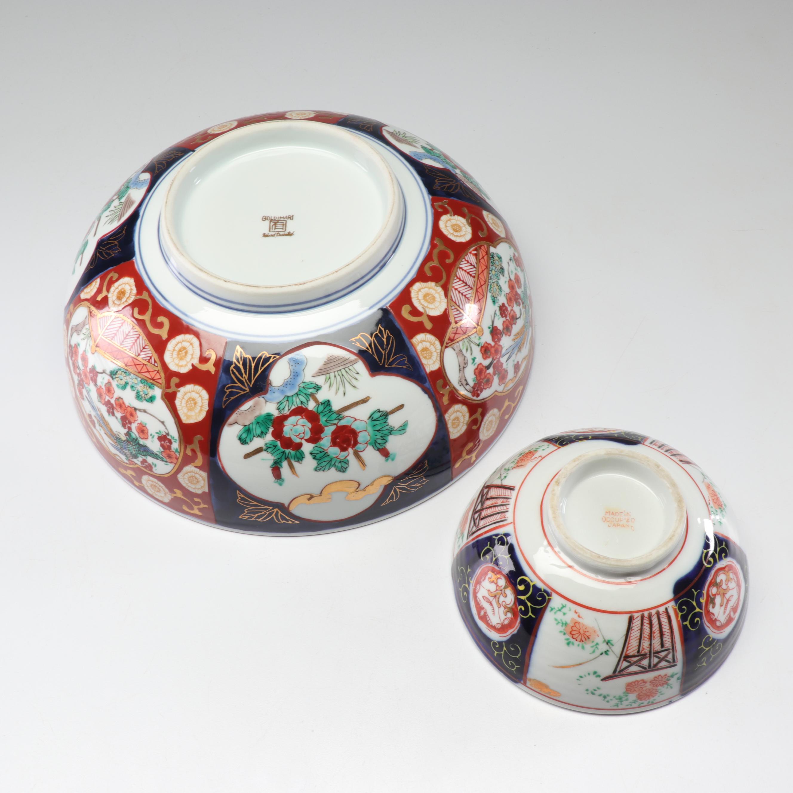 Japanese Ceramic Bowls Featuring Gold Imari HandPainted Serving Bowl