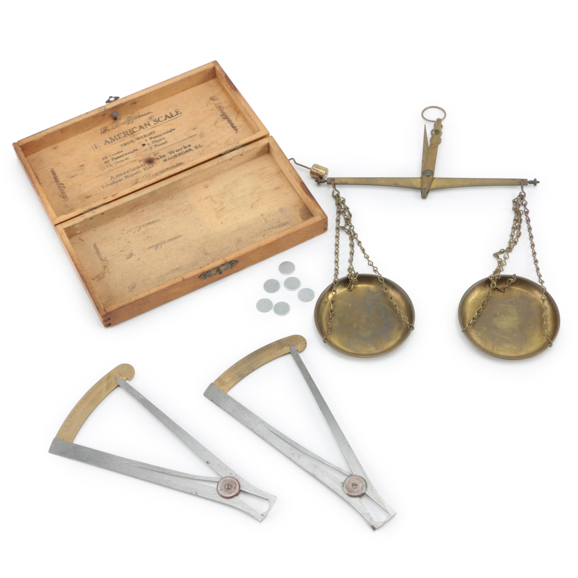 American Troy Weight Scale and French Watchmaker Measurement Calipers