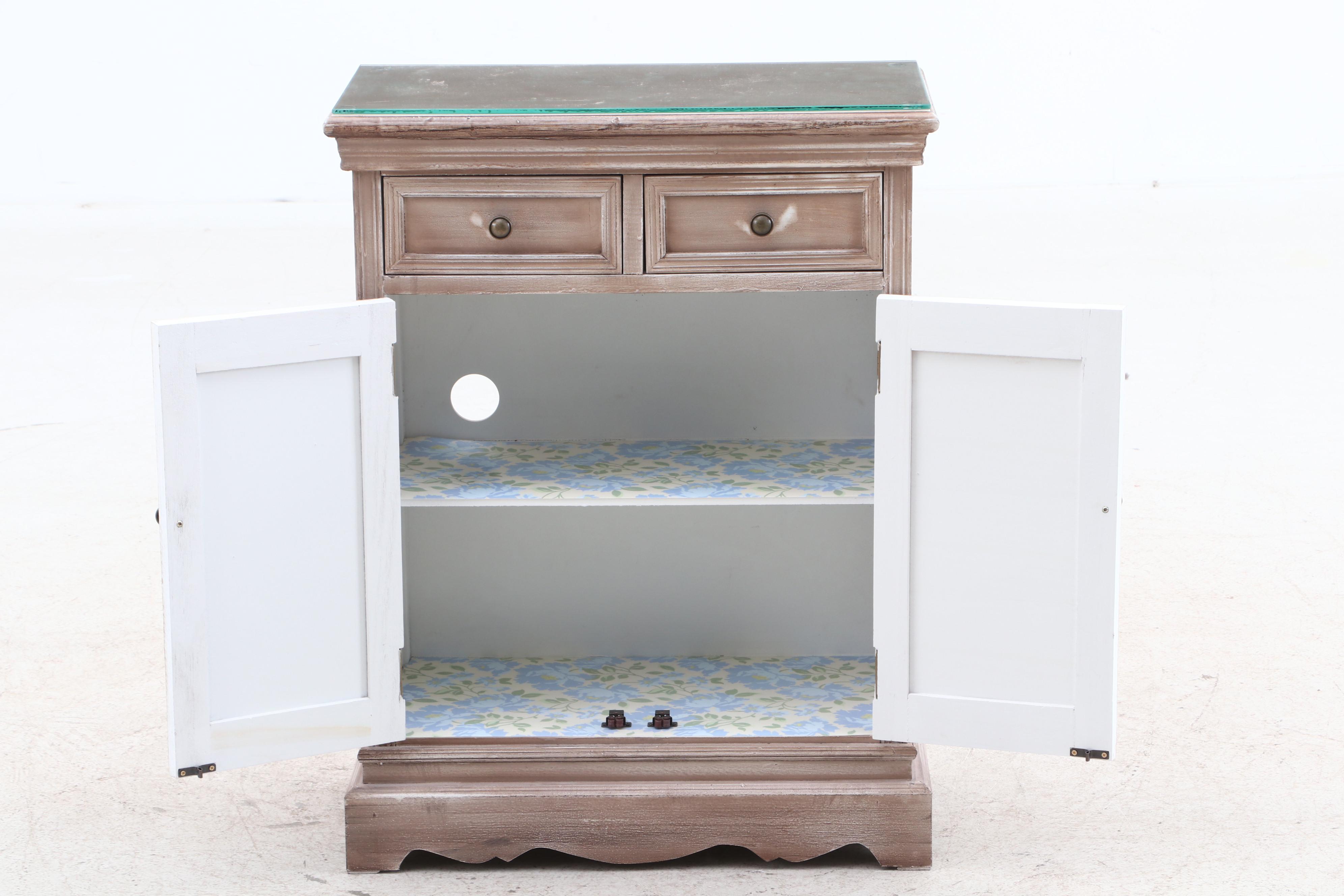 Hobby Lobby Distressed Finish Wood and Glass End Table, contemporary EBTH