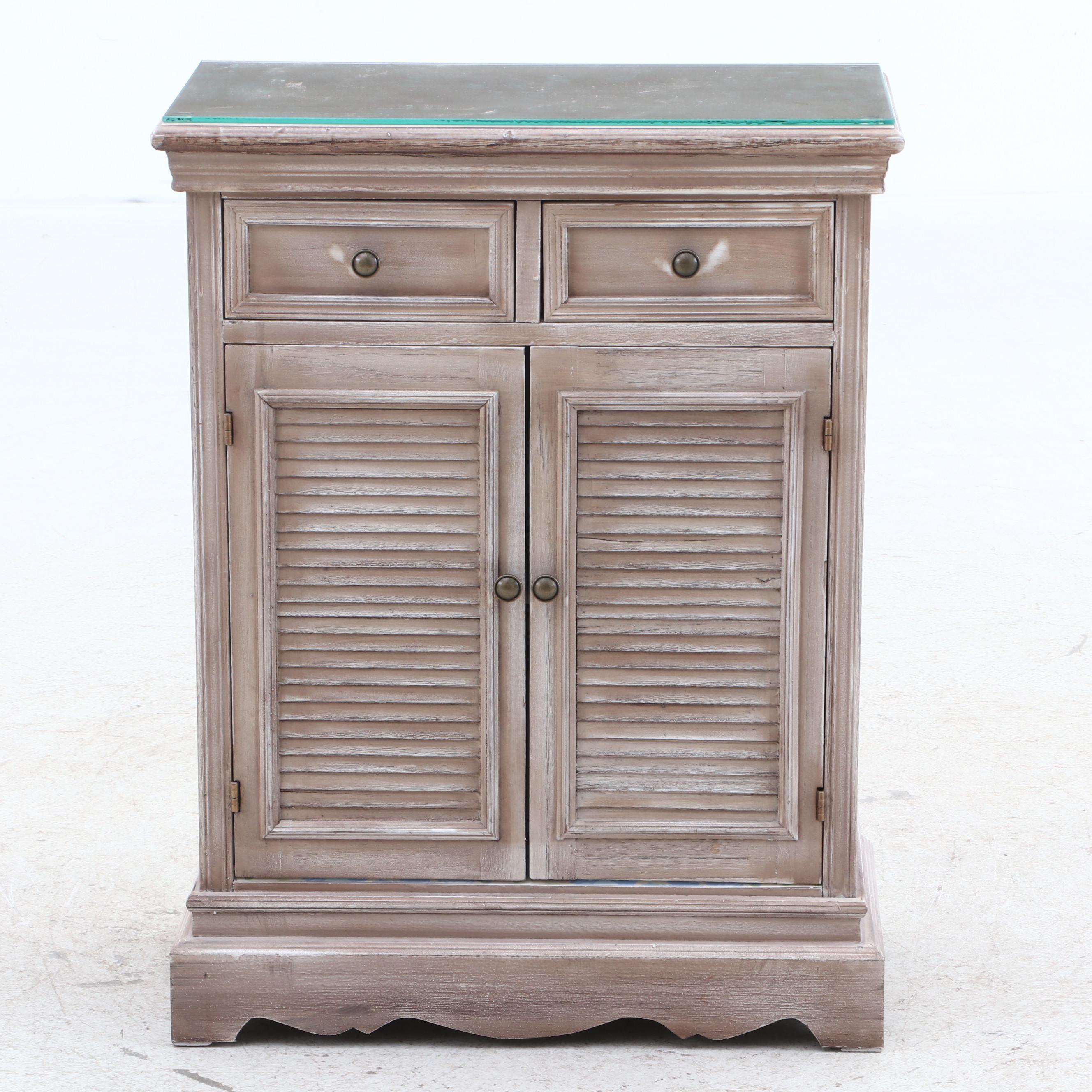 Hobby Lobby Distressed Finish Wood and Glass End Table, contemporary EBTH