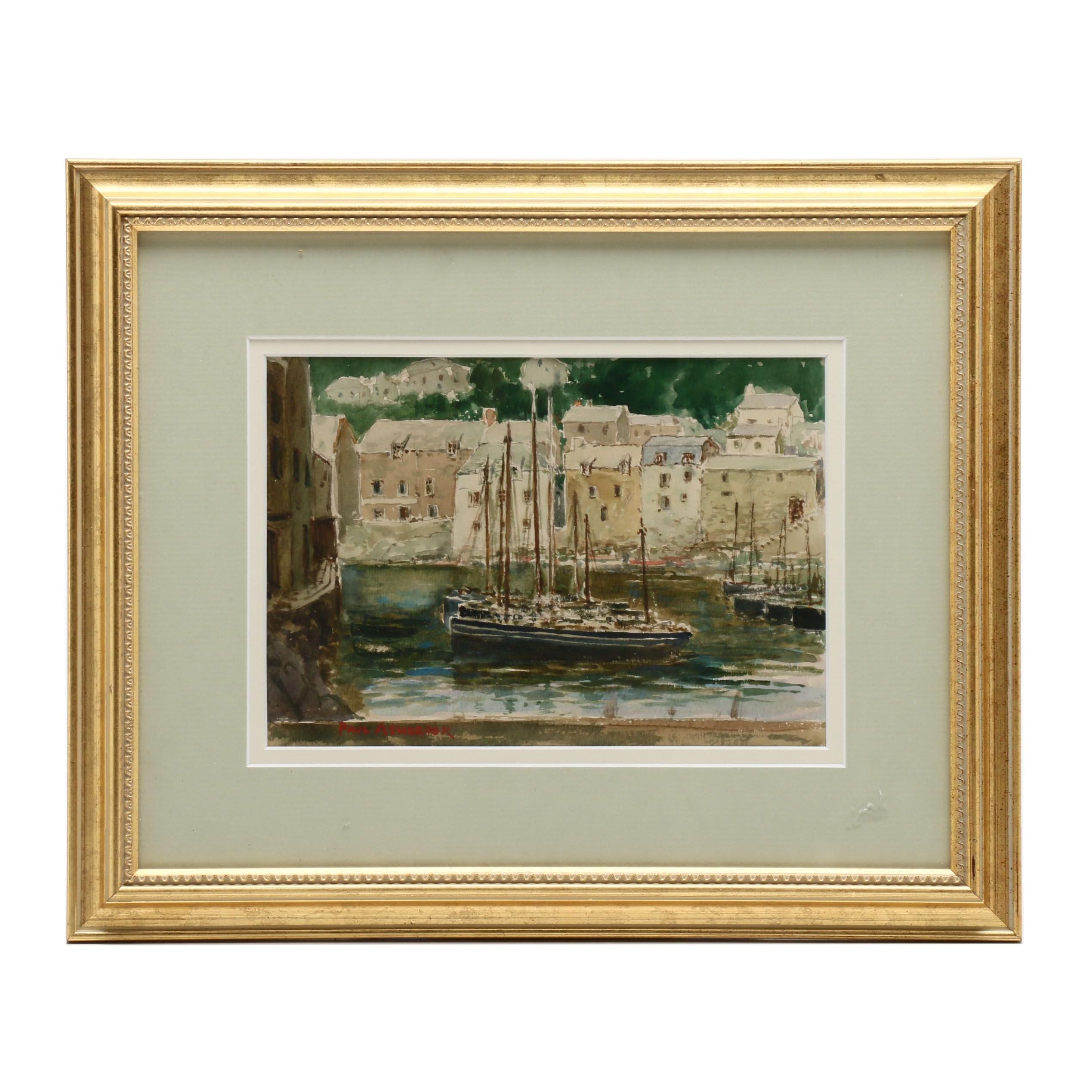 Paul Ashbrook Watercolor Painting of Harbor Scene | EBTH