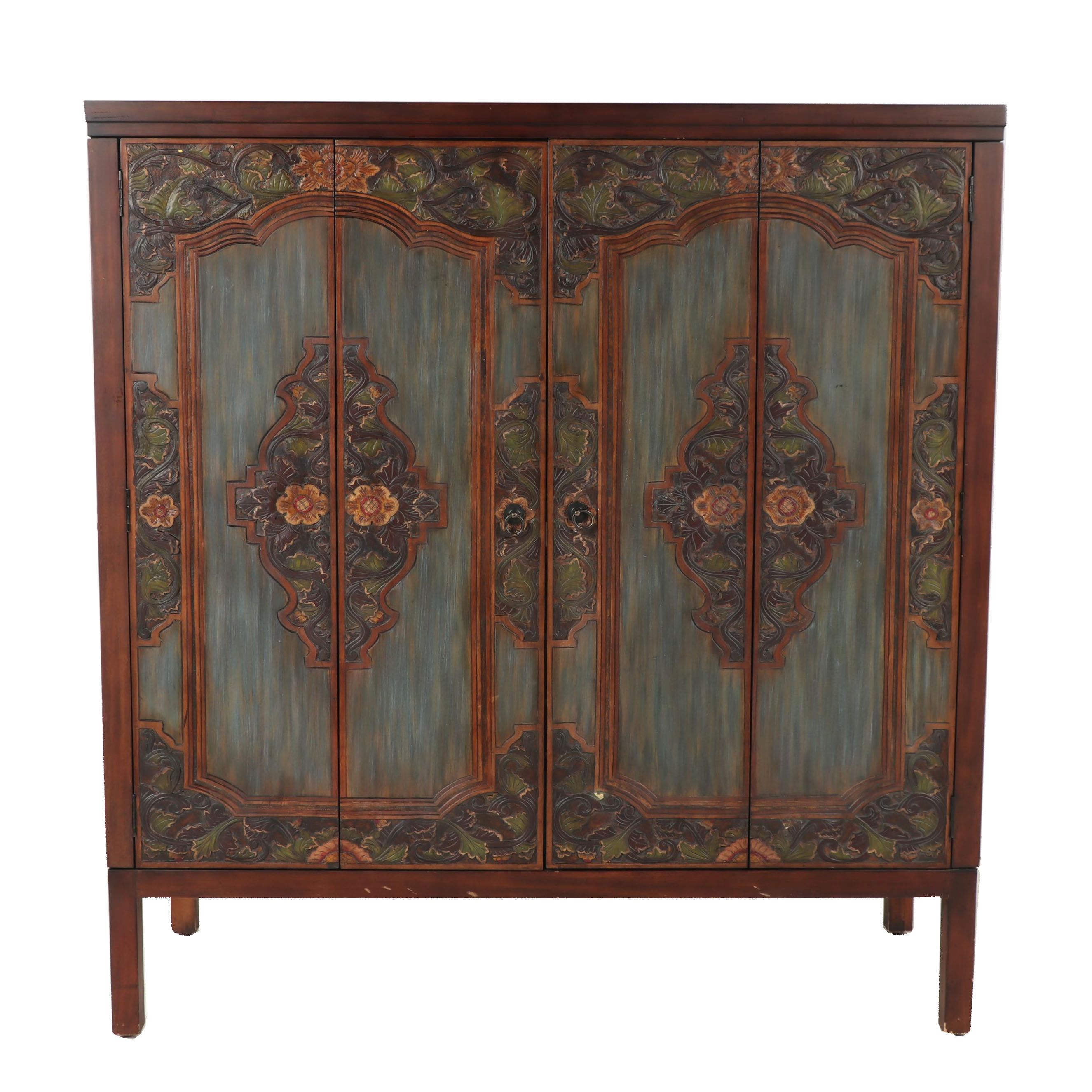 Contemporary Pier One Imports Carved And Painted Wooden Cabinet EBTH   File