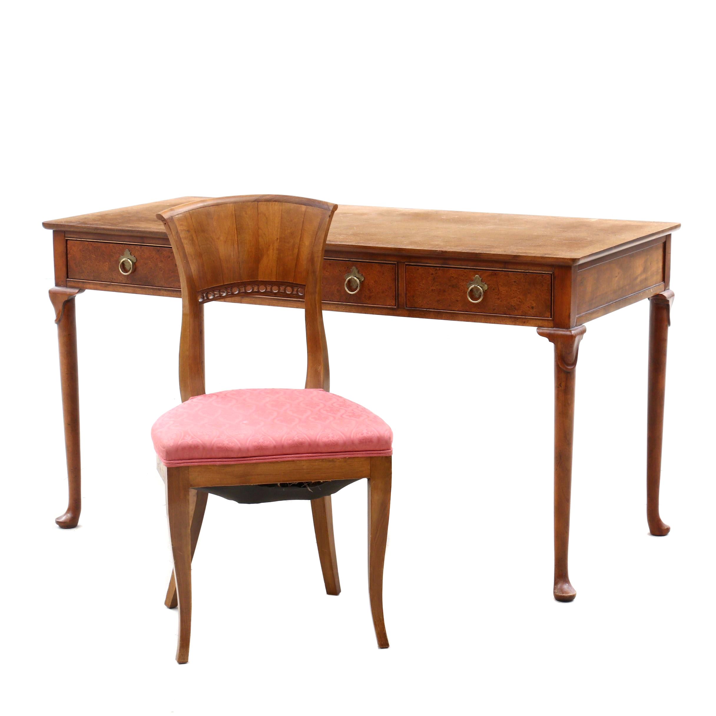 Milling Road Queen Anne Style Walnut Desk With Chair Mid To Late