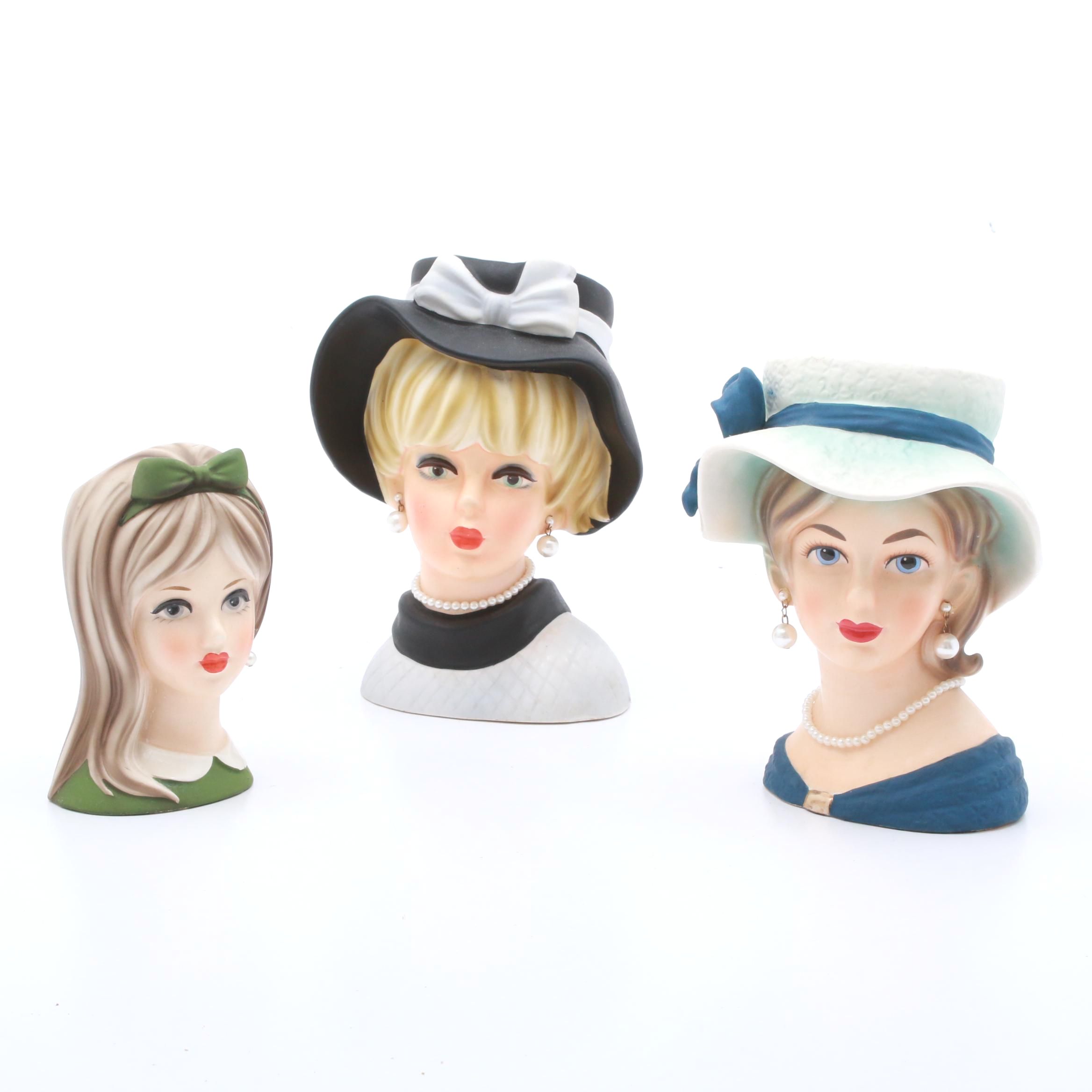 Napcoware And Relpo Lady Head Vases Mid Century Ebth