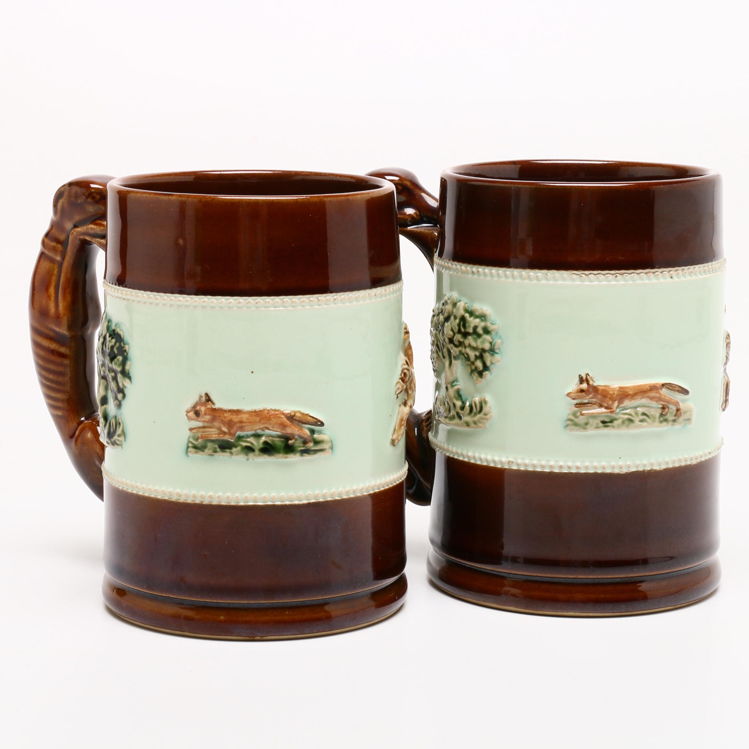 Bourne Denby, Derby, "Fox Hunt" English Ceramic Mugs, Circa 1940s EBTH