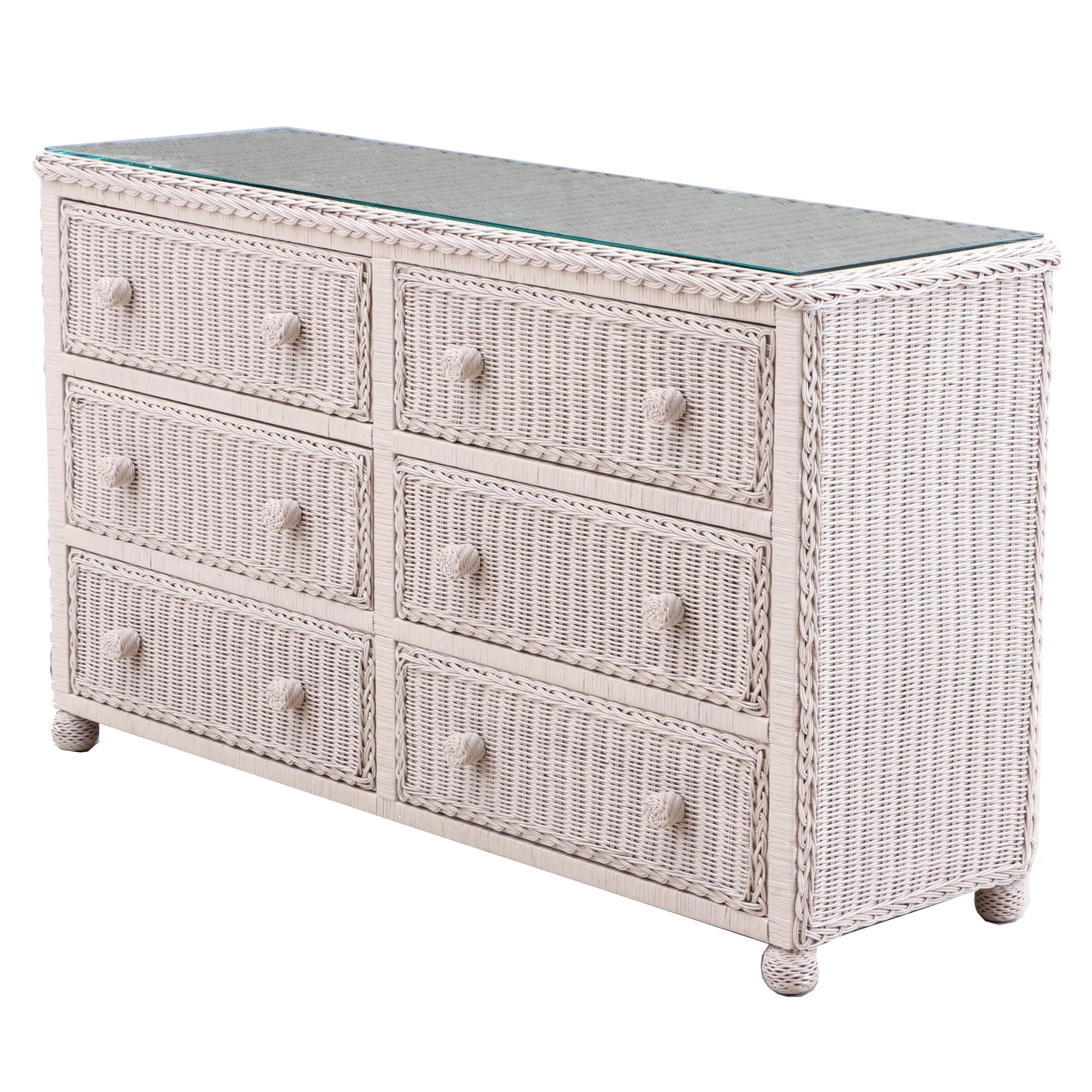 Glass Top Painted Woven Wicker Dresser Contemporary Ebth