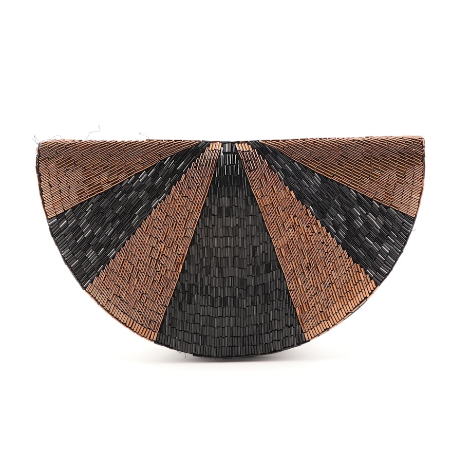 Neiman-Marcus Beaded Satin Clutch Evening Bag with Black and Bronze Bugle Beads | EBTH