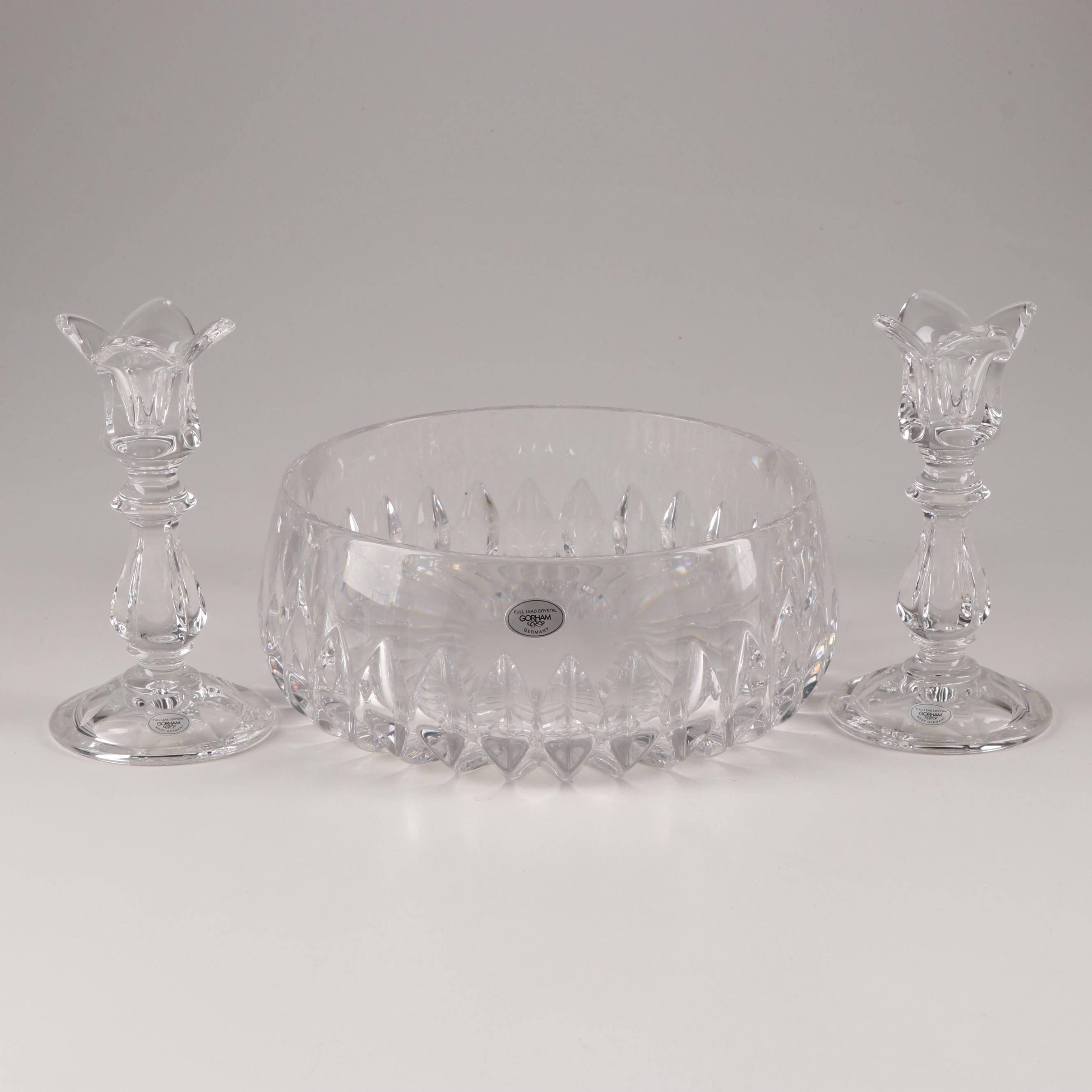 Gorham Crystal Candle Holders and Bowl EBTH