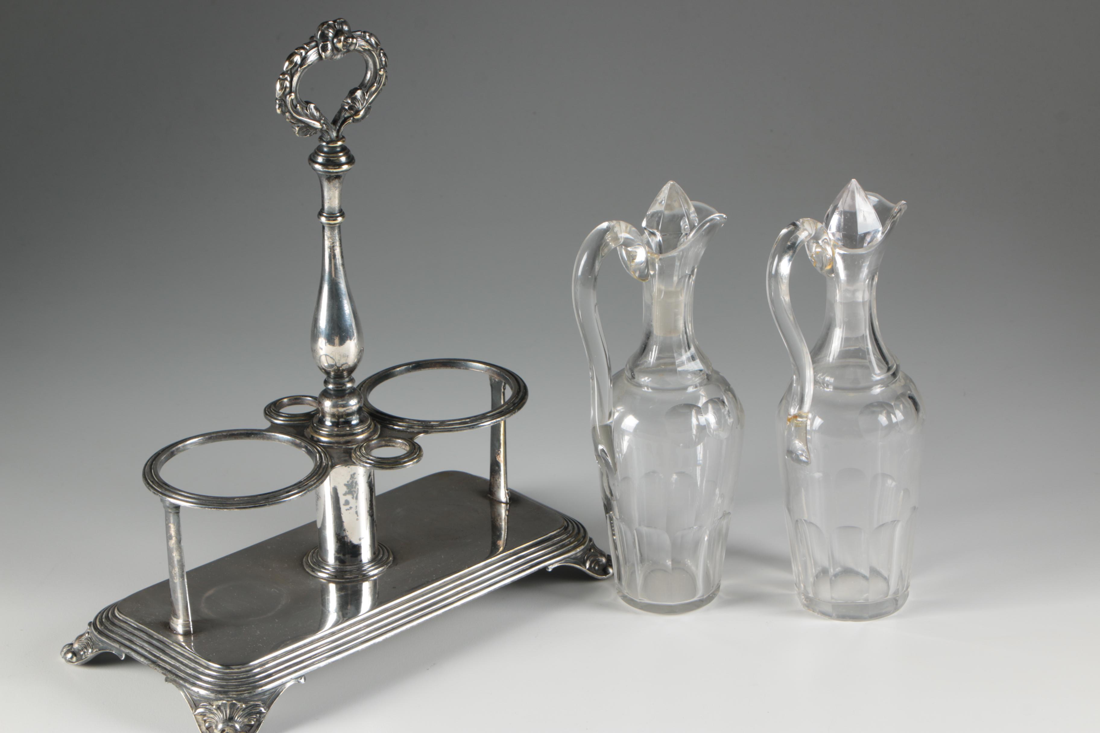 Christofle Silver Plate Decanter Stand with Glass Decanters EBTH