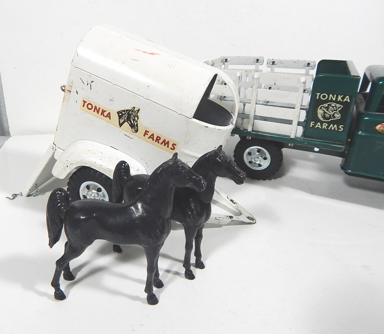 1960s Era Tonka Farms Pressed Steel Truck and Horse Trailer EBTH