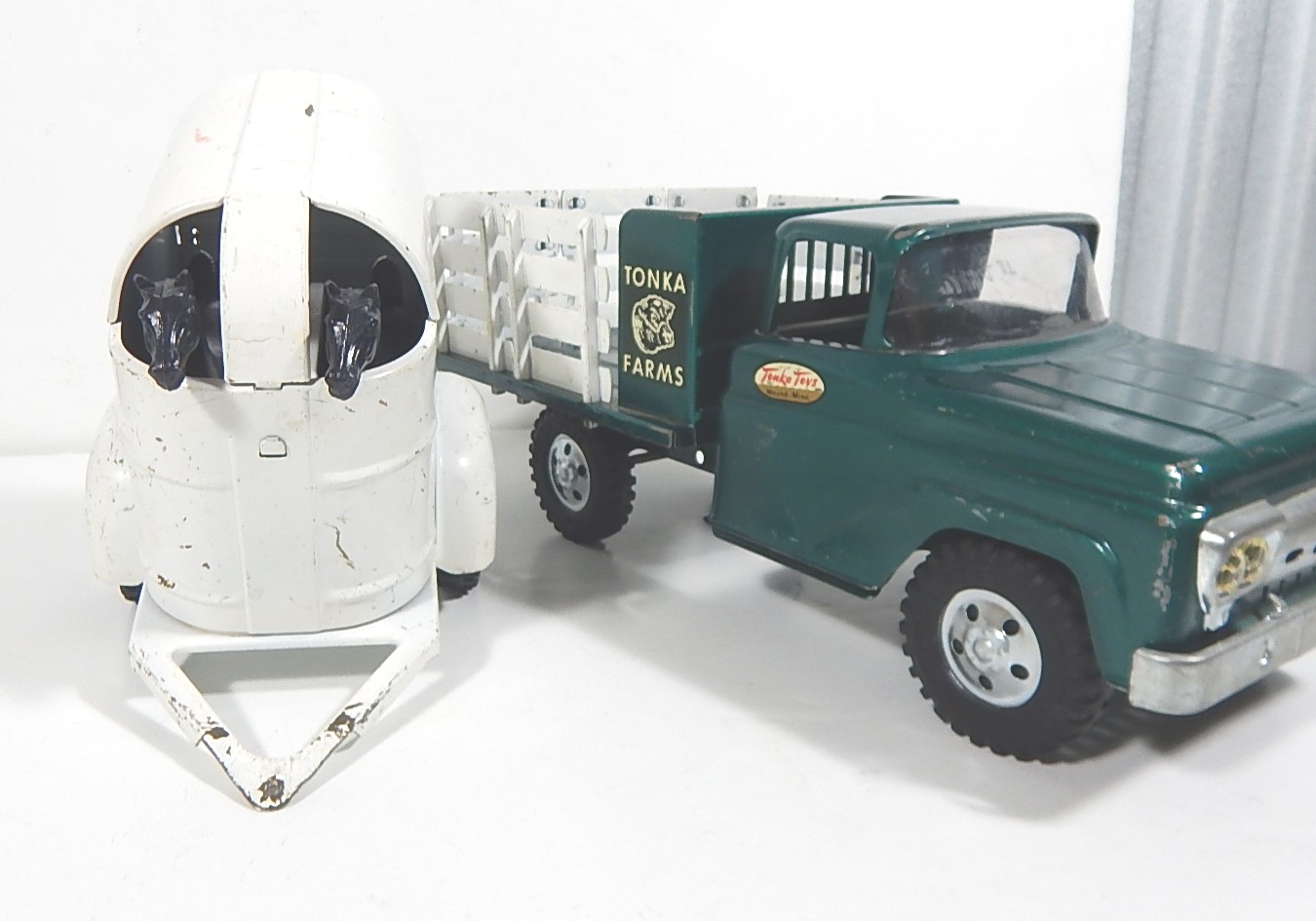 1960s Era Tonka Farms Pressed Steel Truck and Horse Trailer EBTH
