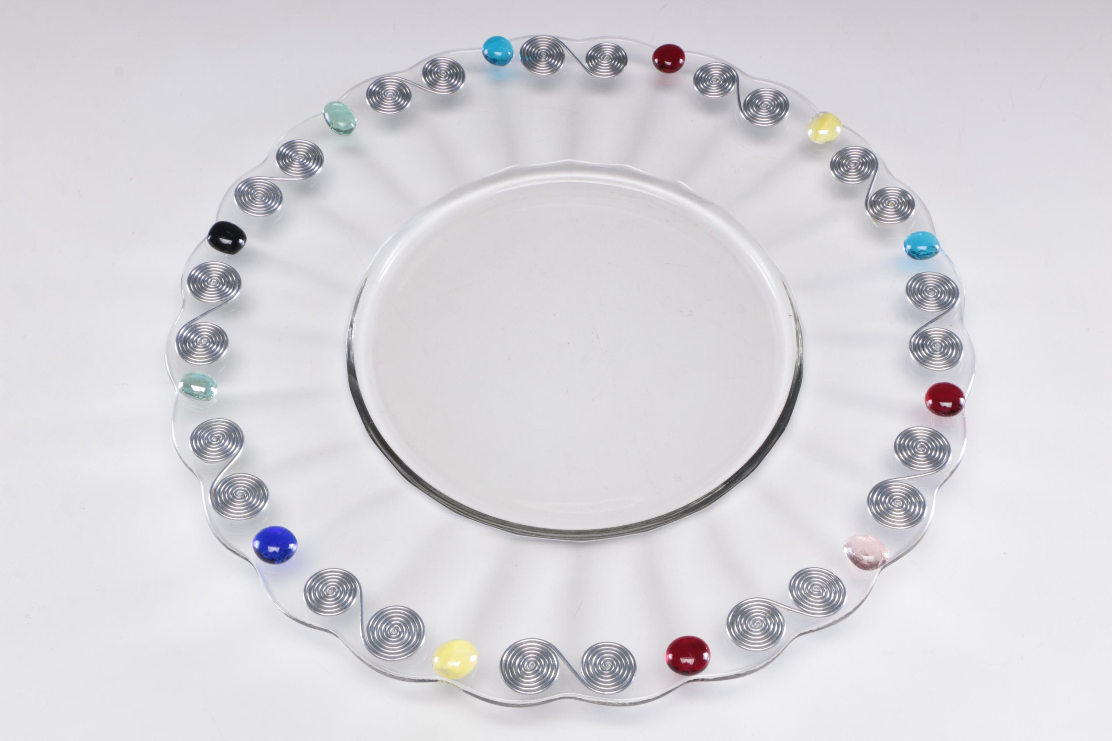 Embellished Glass Serving Tray, Etched Glass Tray and Candle Holders EBTH