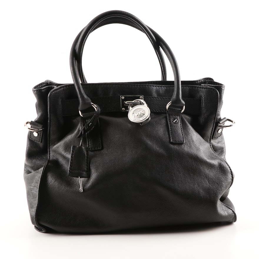 MICHAEL Michael Kors Lock and Key Black Leather Tote Handbag | EBTH
