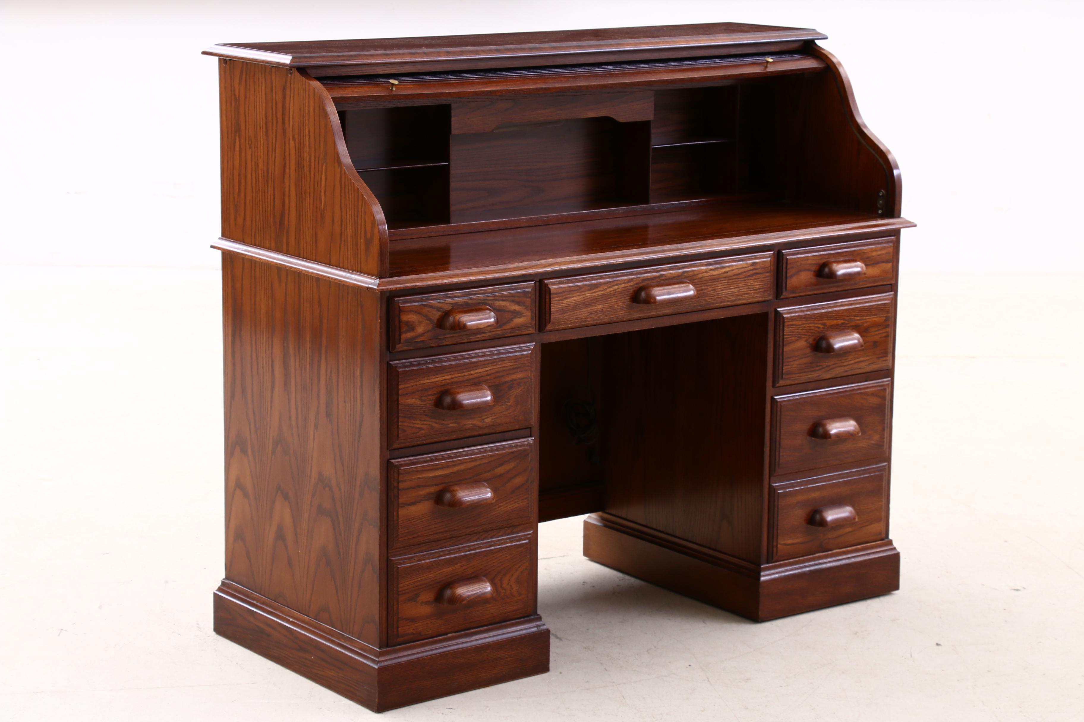National Mt. Airy, Oak RollTop Desk, Second Half 20th Century EBTH