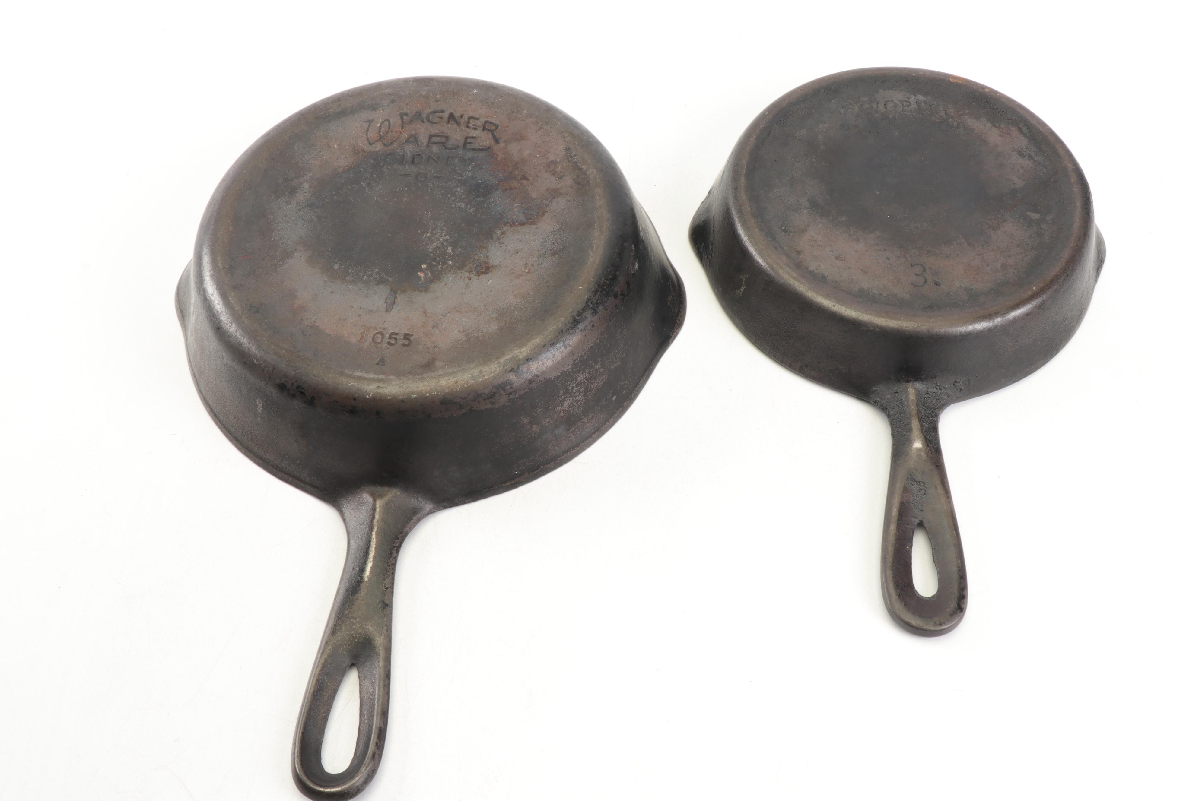 Coffee Grinder with Cast Iron Skillets Including Wagner Ware, Circa 1920 EBTH