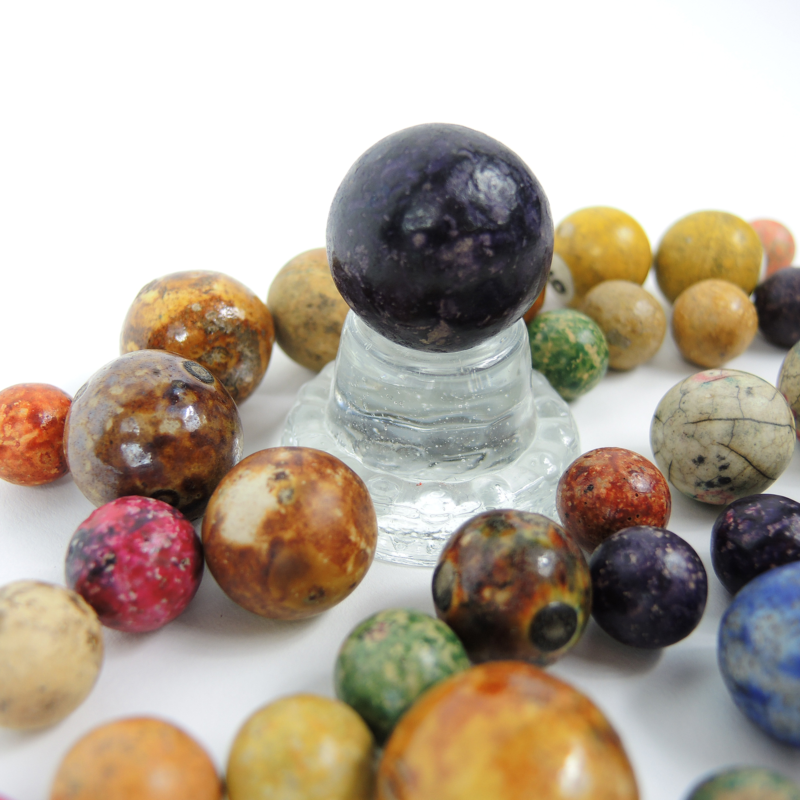 Clay Bennington and China Marbles with Davis Glass Stand EBTH