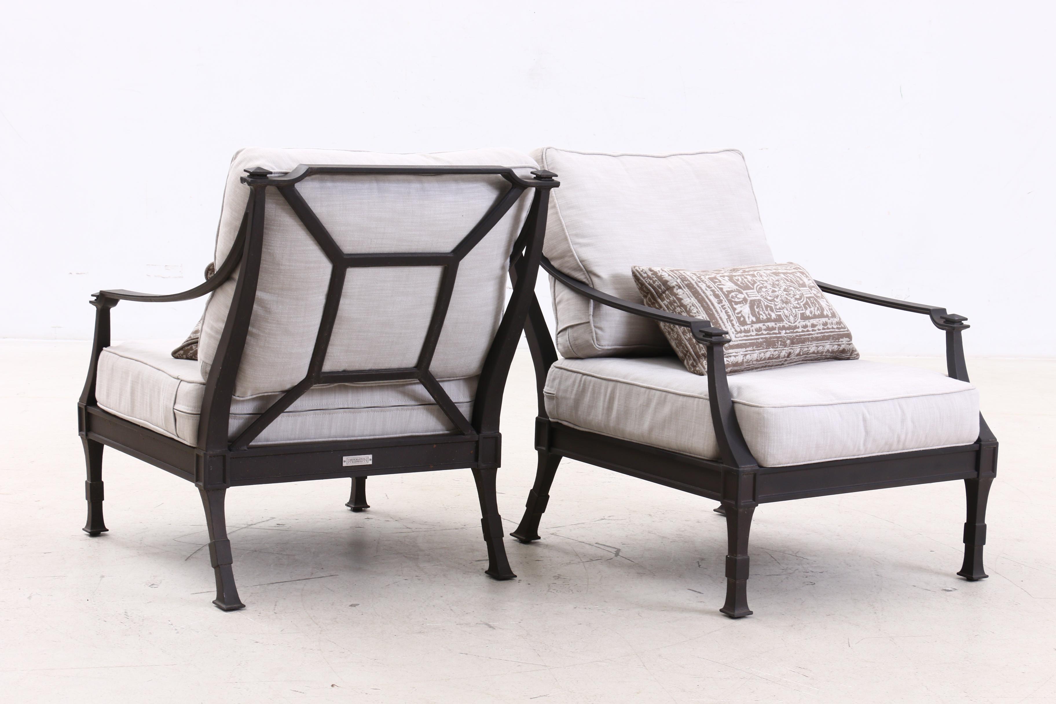 Restoration Hardware "Antibes" Luxe Depth Lounge Chairs, Ottoman, and Side Table EBTH