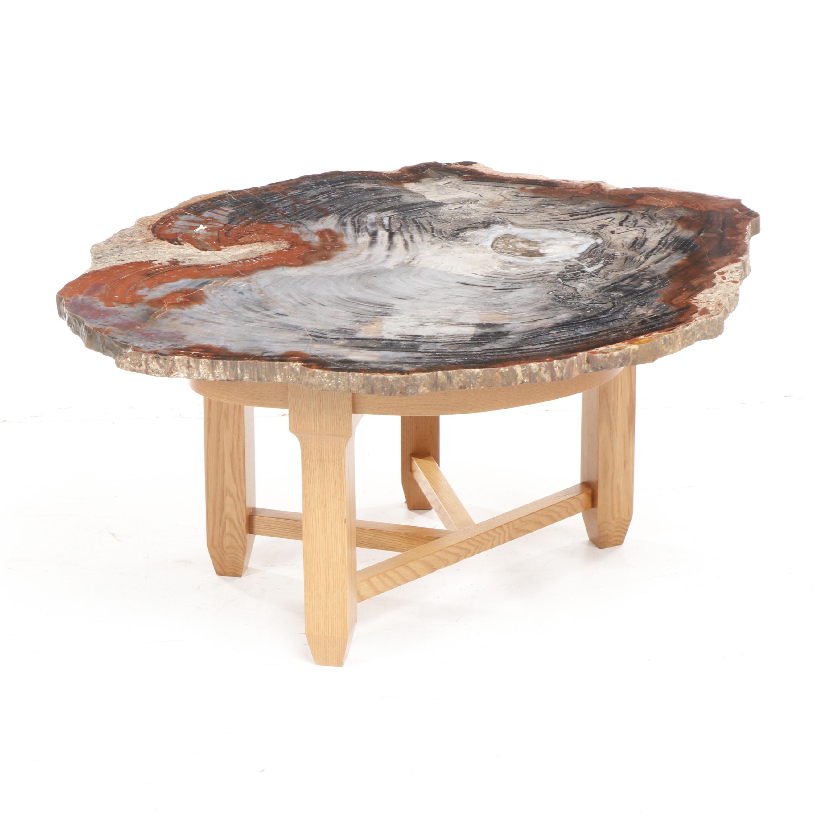 Russell-Zuhl Petrified Pine Coffee Table on Oak Base, 1997 ...