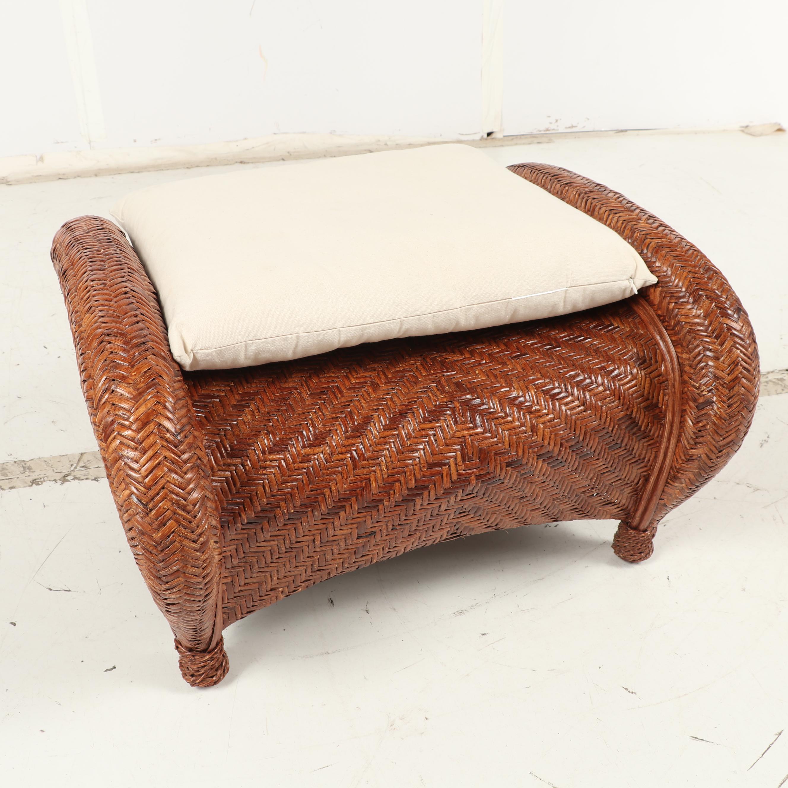 Pottery Barn Woven Wicker Armchair and Ottoman EBTH