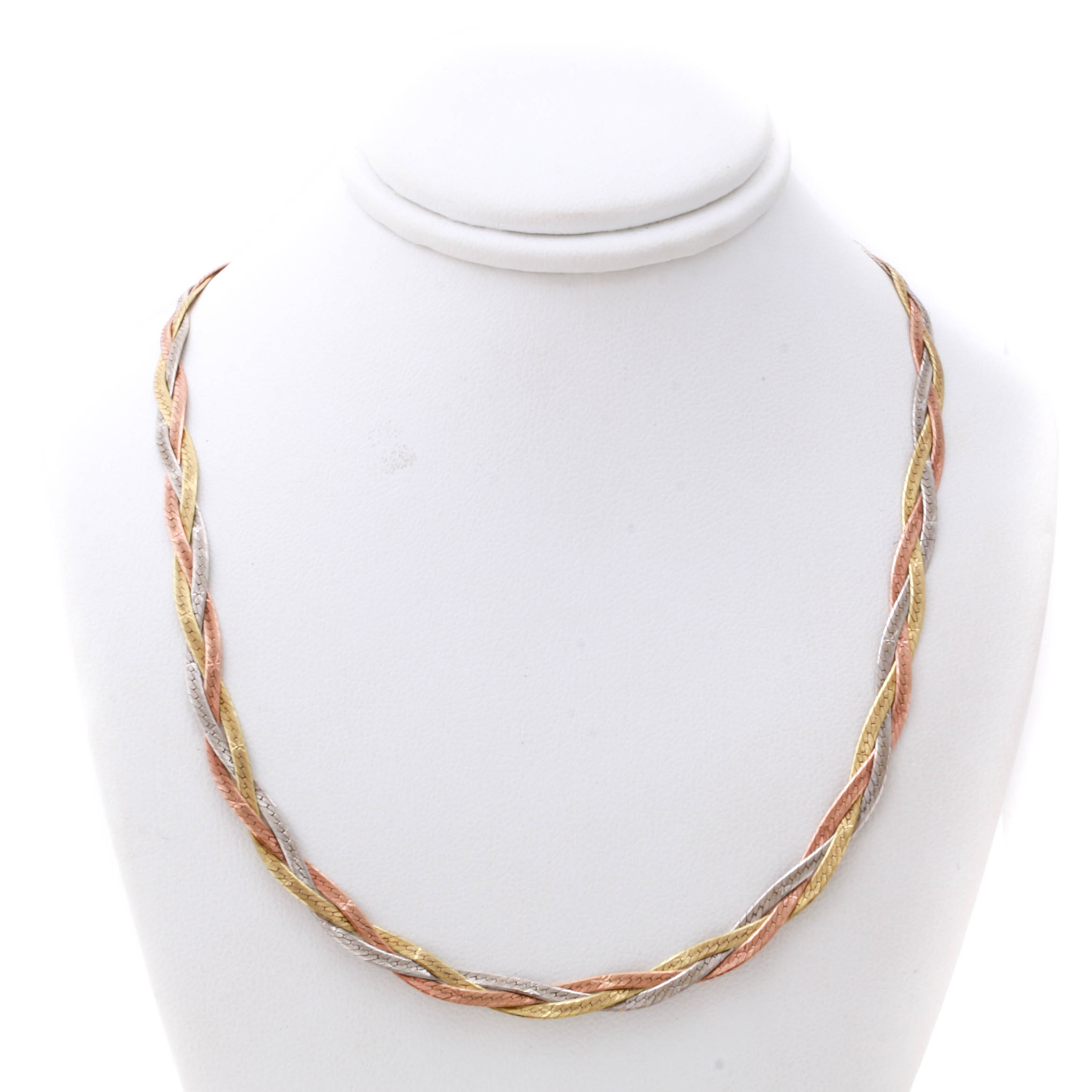 14K TriColor Gold Braided Herringbone Necklace EBTH
