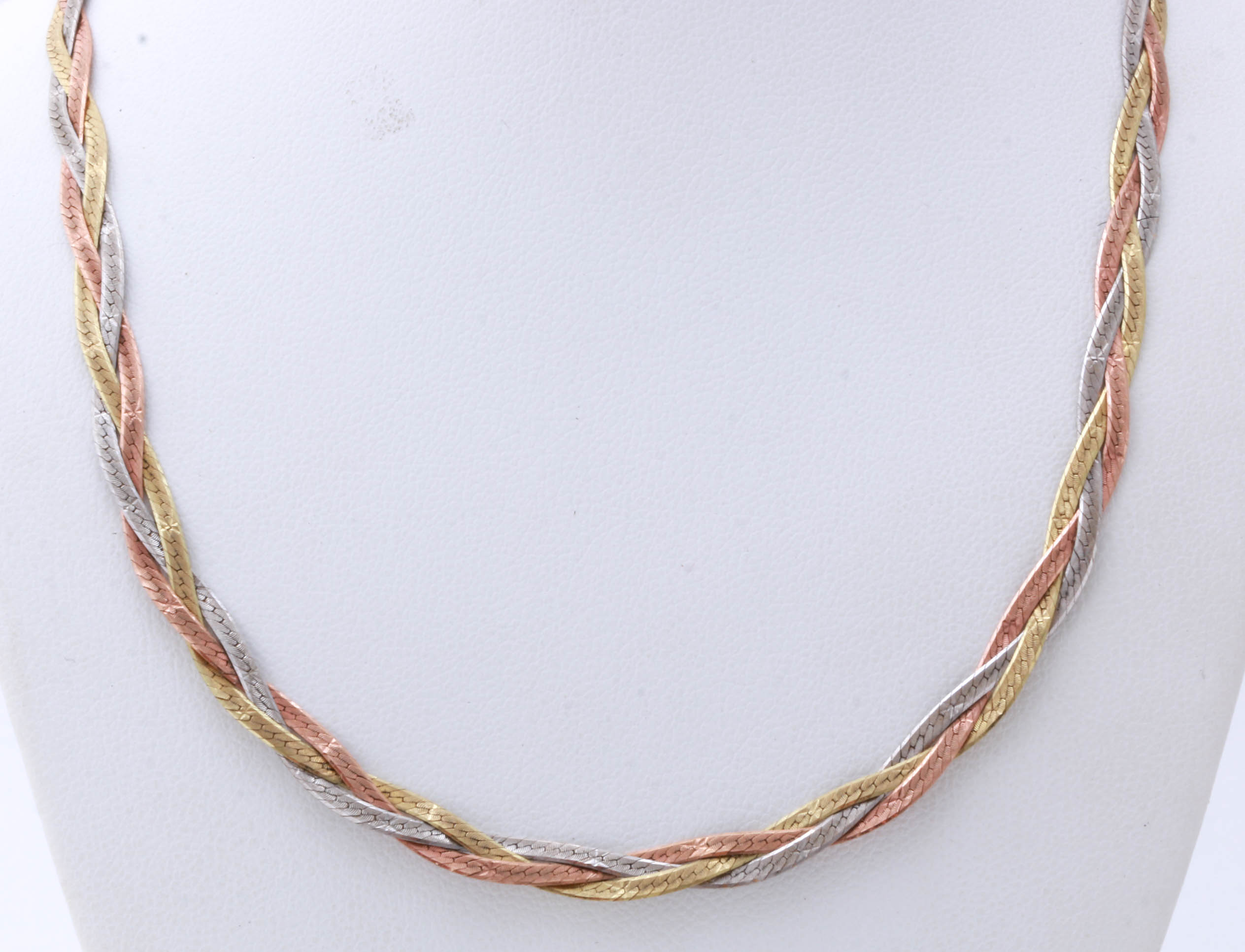 14K TriColor Gold Braided Herringbone Necklace EBTH