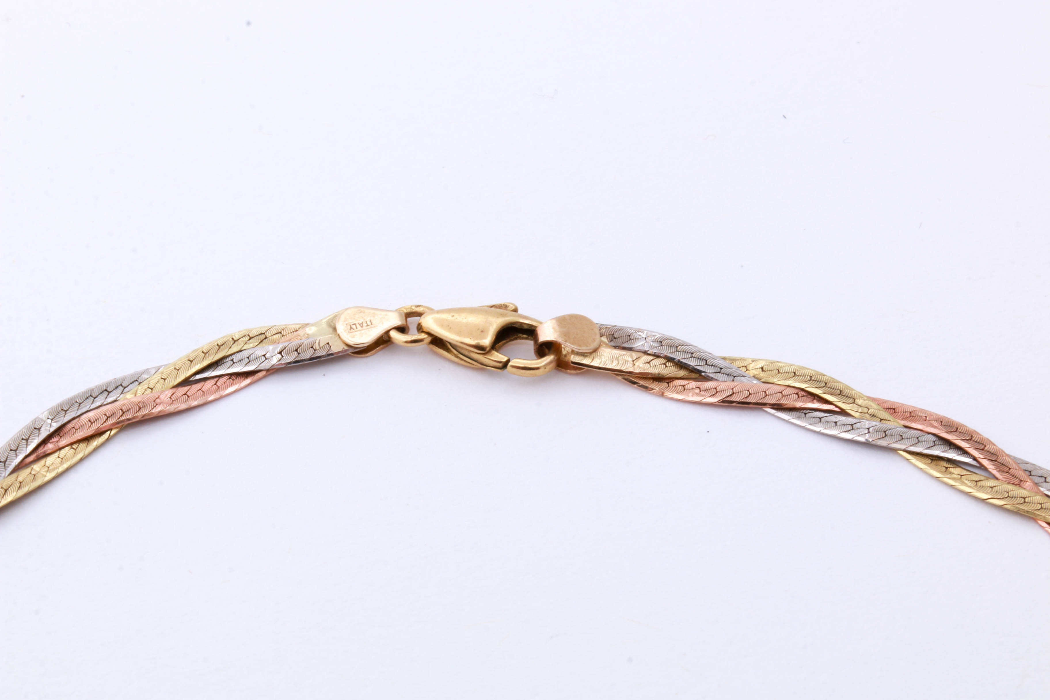 14K TriColor Gold Braided Herringbone Necklace EBTH