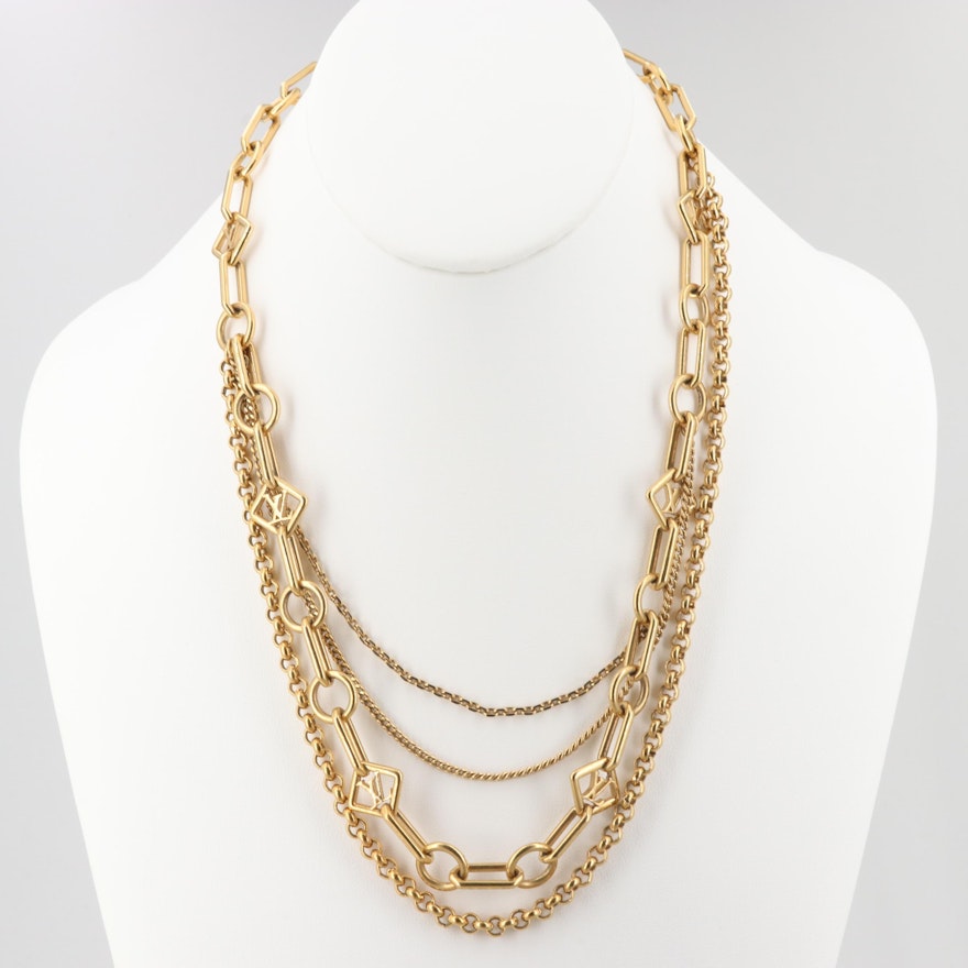 Louis Vuitton Gold Tone Mixed Chain Necklace | EBTH