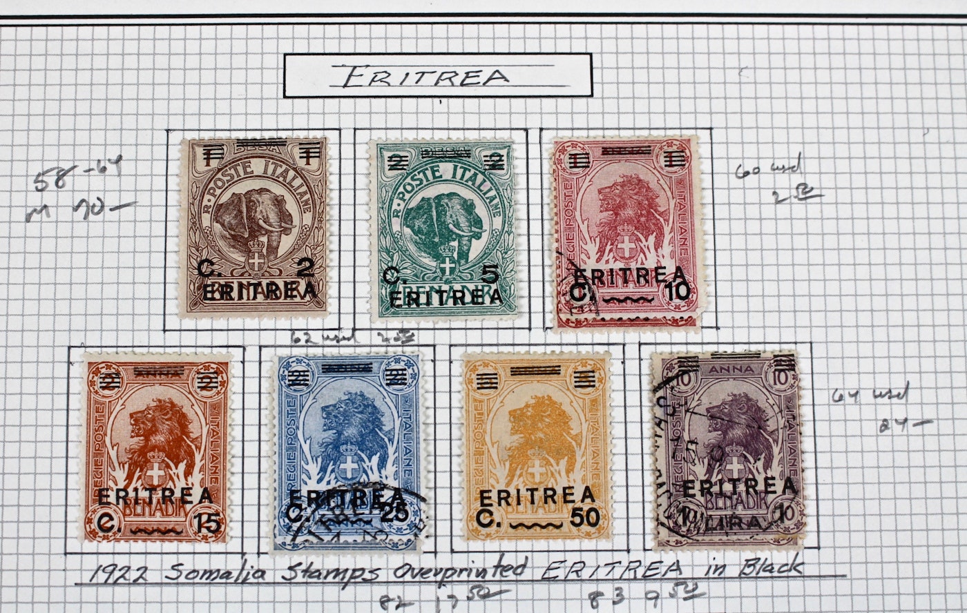 Twelve Stamp  Album Pages of Postage Stamps  From Eritrea  