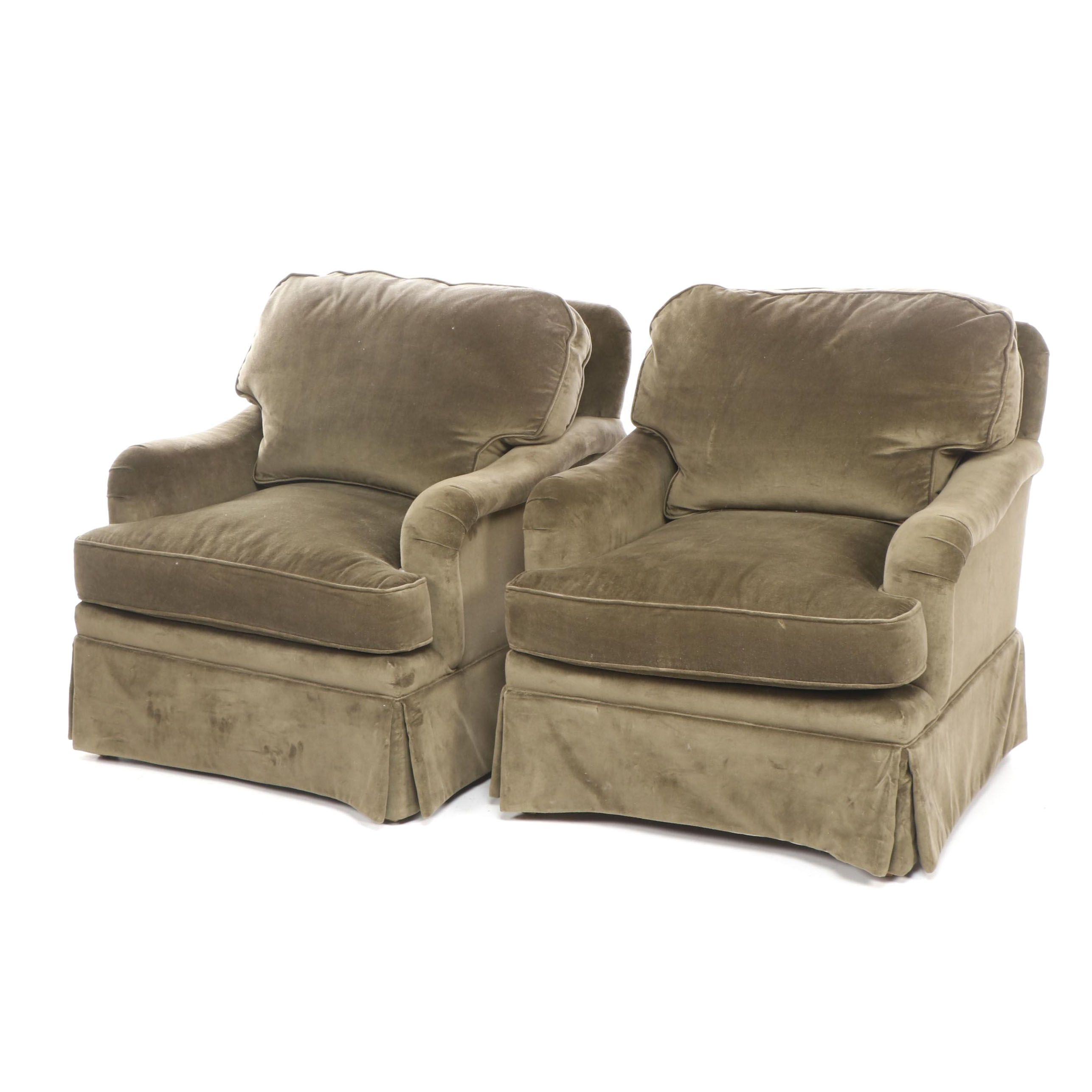Pair of Pearson Furniture Olive Green Velvet Upholstered Armchairs EBTH