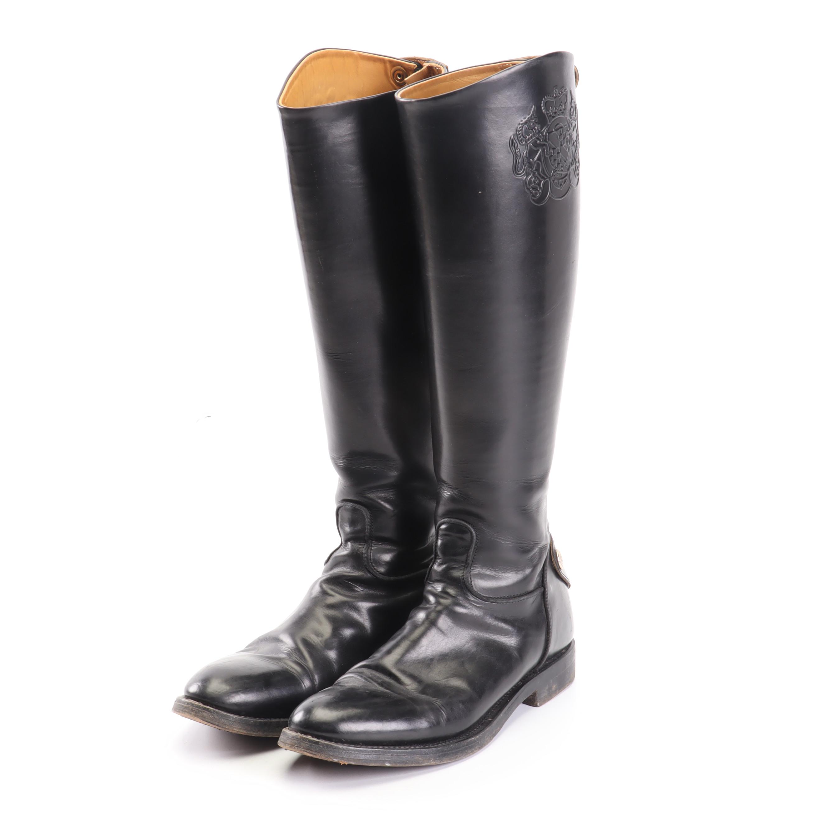 Alberto Fasciani Handmade Black Leather Riding Boots with Crest EBTH
